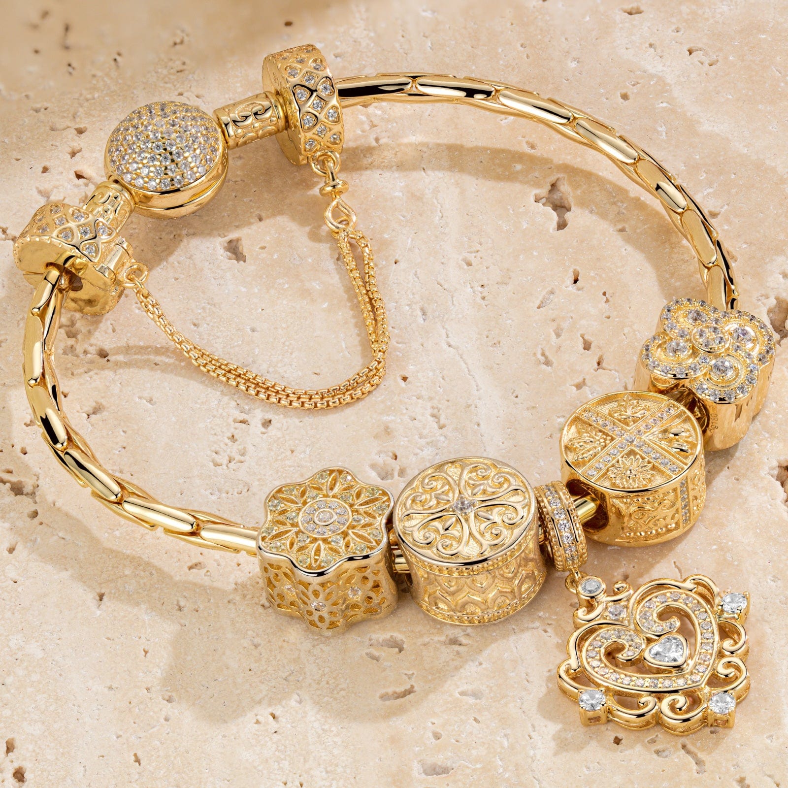 Sterling Silver The Queen's Garden Charms Bracelet Set In 14K Gold Plated (Includes bracelet and all charms shown) - Image 16