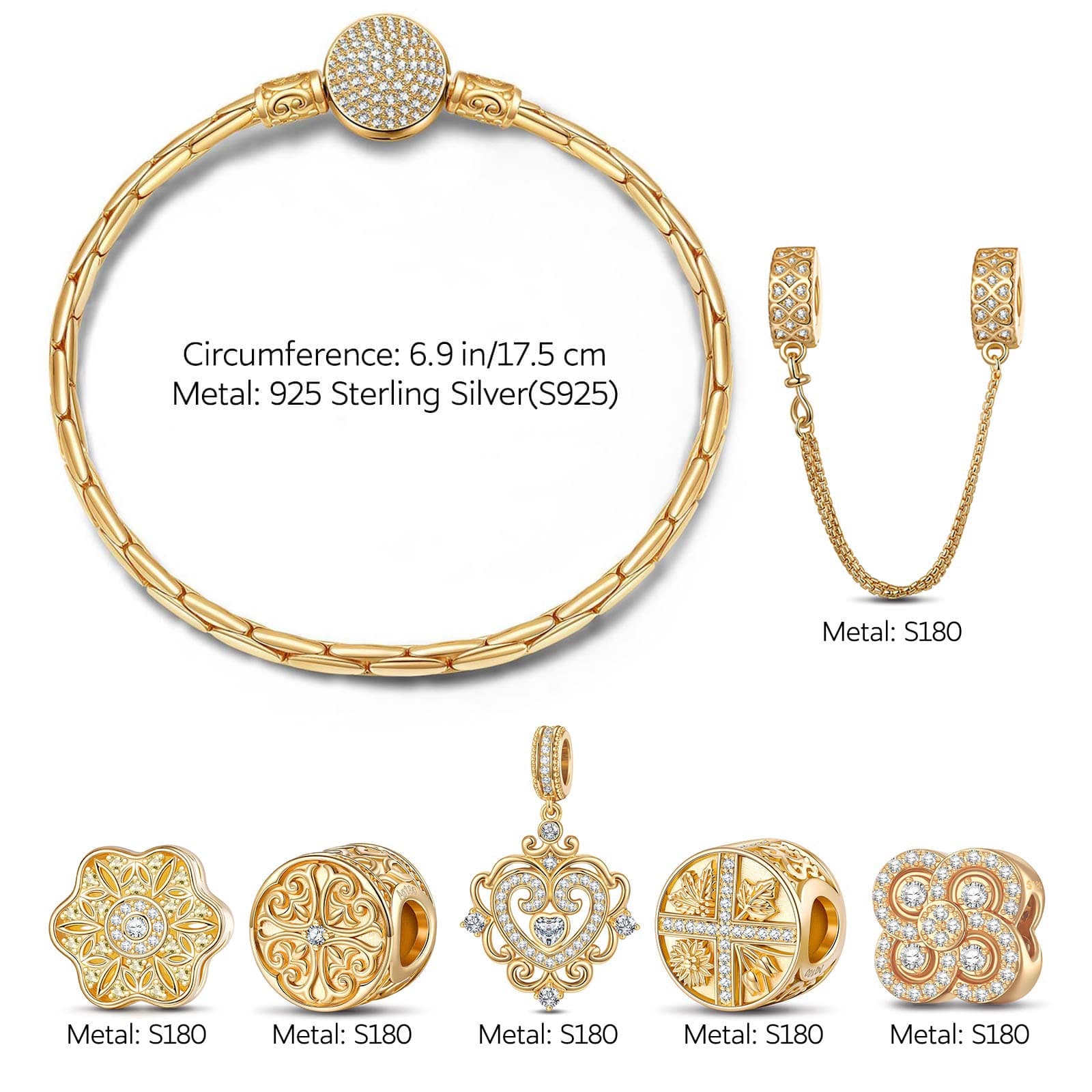 Sterling Silver The Queen's Garden Charms Bracelet Set In 14K Gold Plated (Includes bracelet and all charms shown) - Image 5