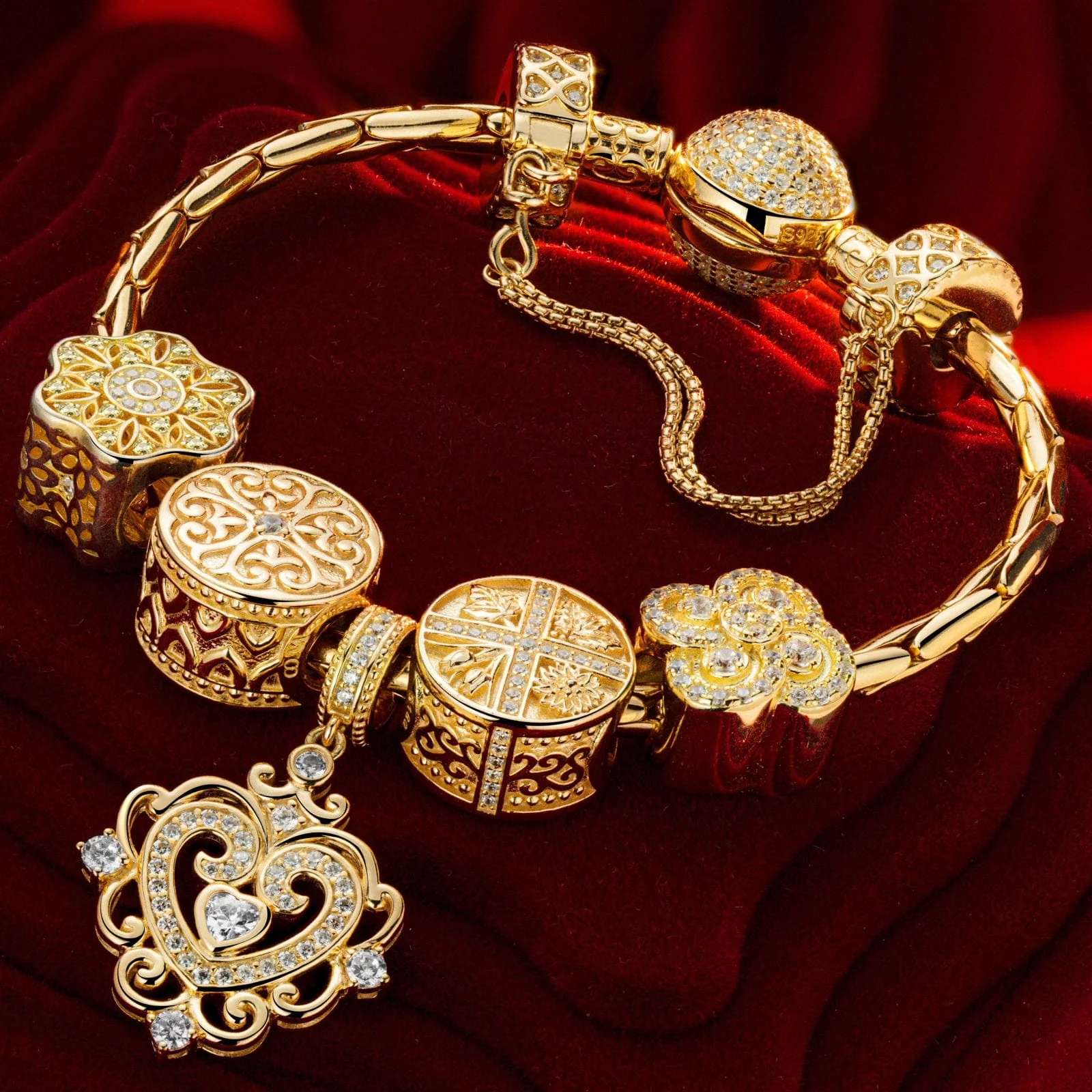 Sterling Silver The Queen's Garden Charms Bracelet Set In 14K Gold Plated (Includes bracelet and all charms shown) - Image 2