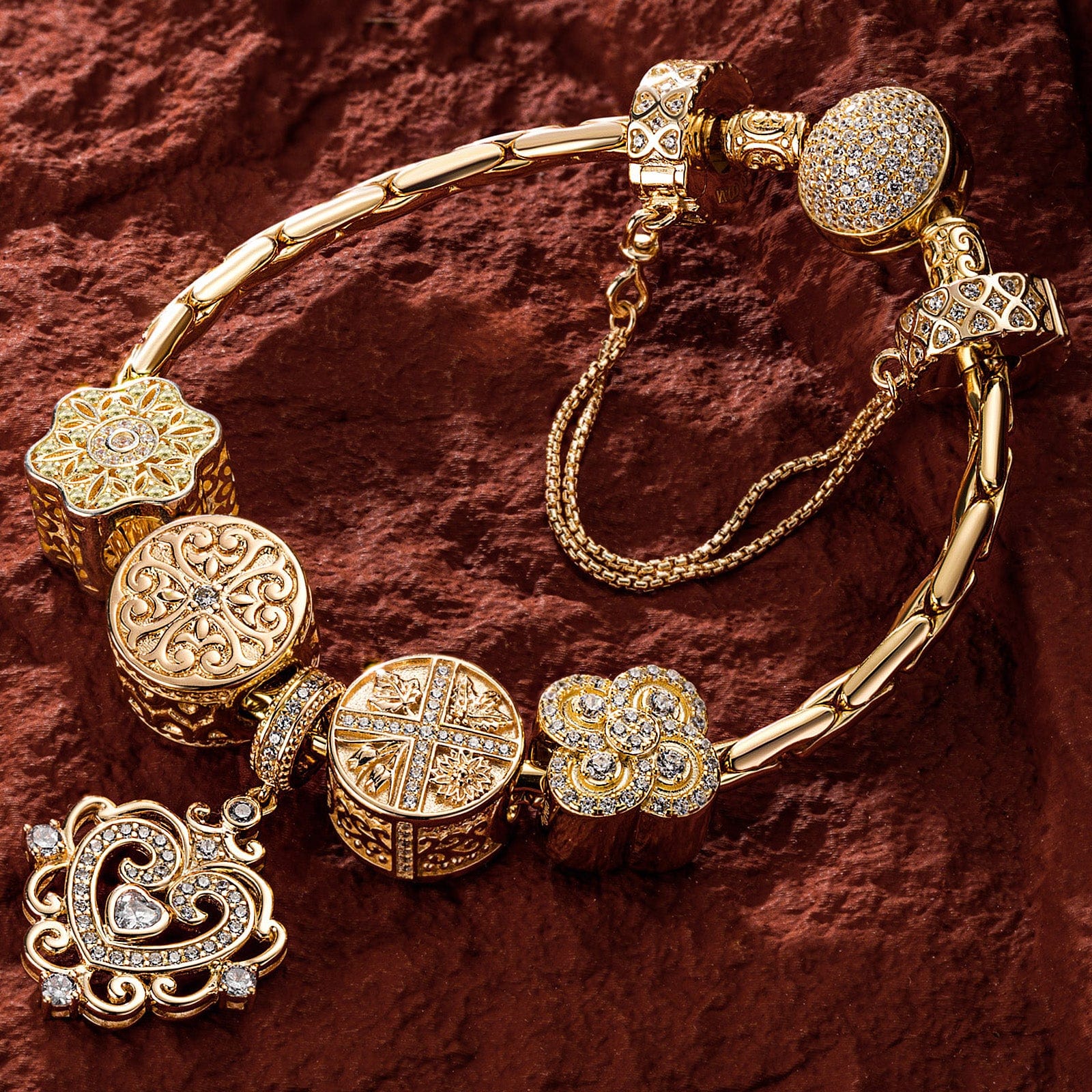 Sterling Silver The Queen's Garden Charms Bracelet Set In 14K Gold Plated (Includes bracelet and all charms shown) - Image 3