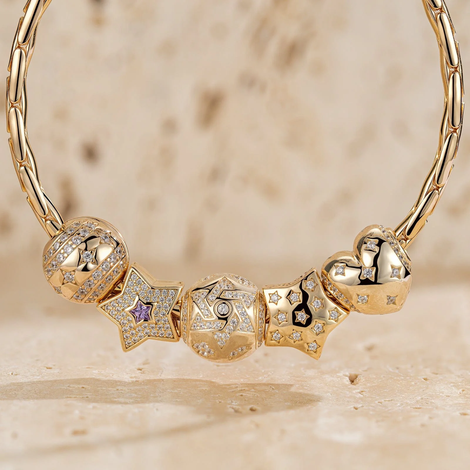 Sterling Silver The Stars Of Versailles Charms Bracelet Set In 14K Gold Plated (Includes bracelet and all charms shown) - Image 2