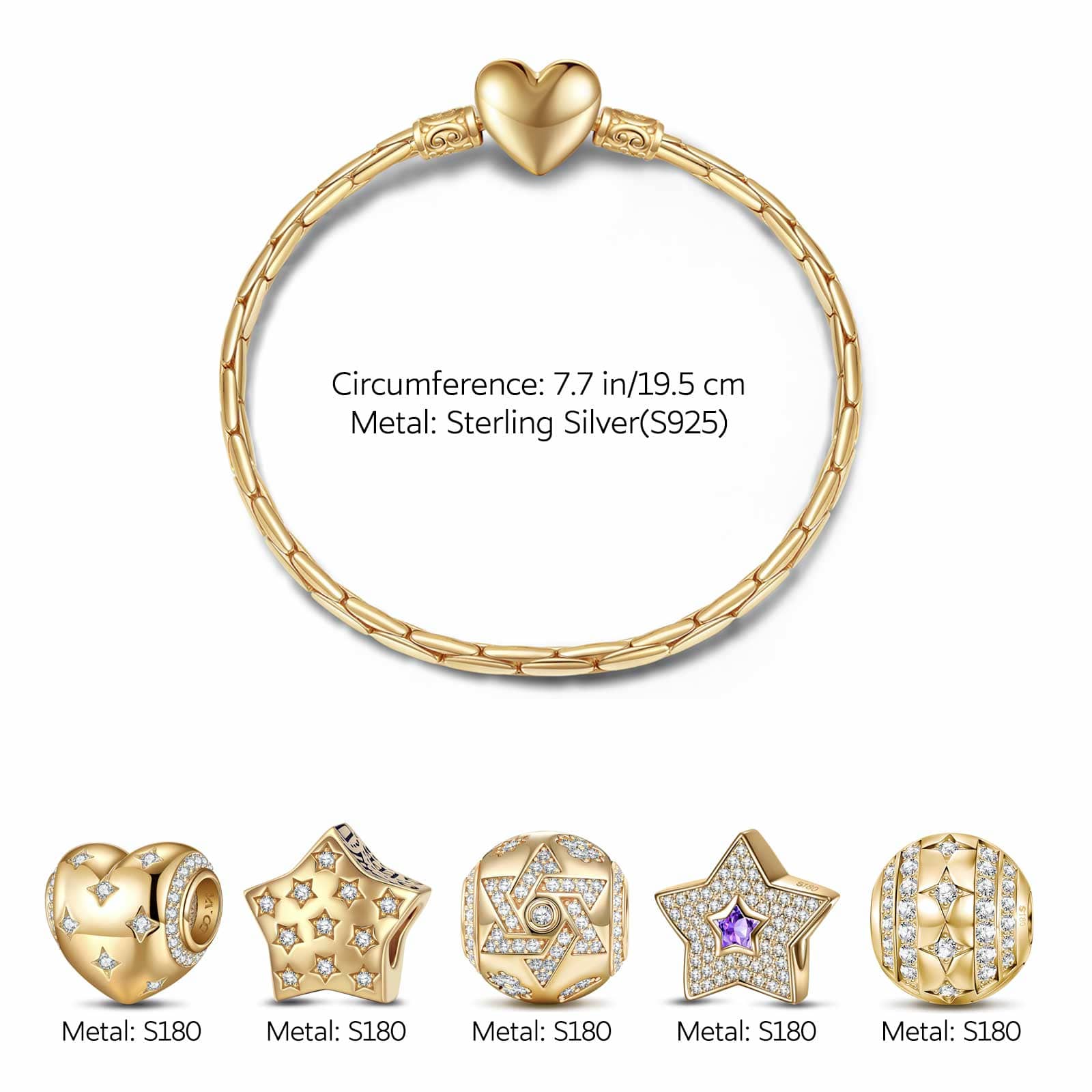 Sterling Silver The Stars Of Versailles Charms Bracelet Set In 14K Gold Plated (Includes bracelet and all charms shown) - Image 3