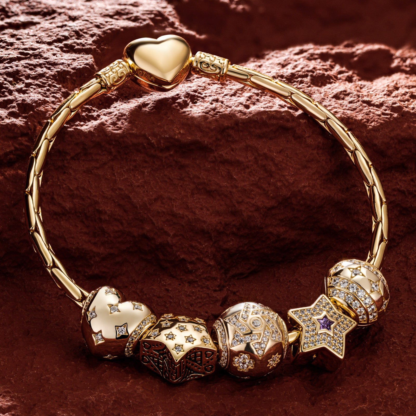 Sterling Silver The Stars Of Versailles Charms Bracelet Set In 14K Gold Plated (Includes bracelet and all charms shown) - Image 8