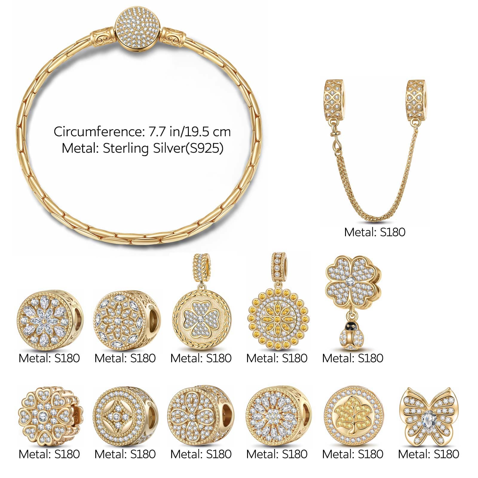 Sterling Silver The Garden Adventure Charms Bracelet Set With Enamel In 14K Gold Plated (Includes bracelet and all charms shown) - Image 2