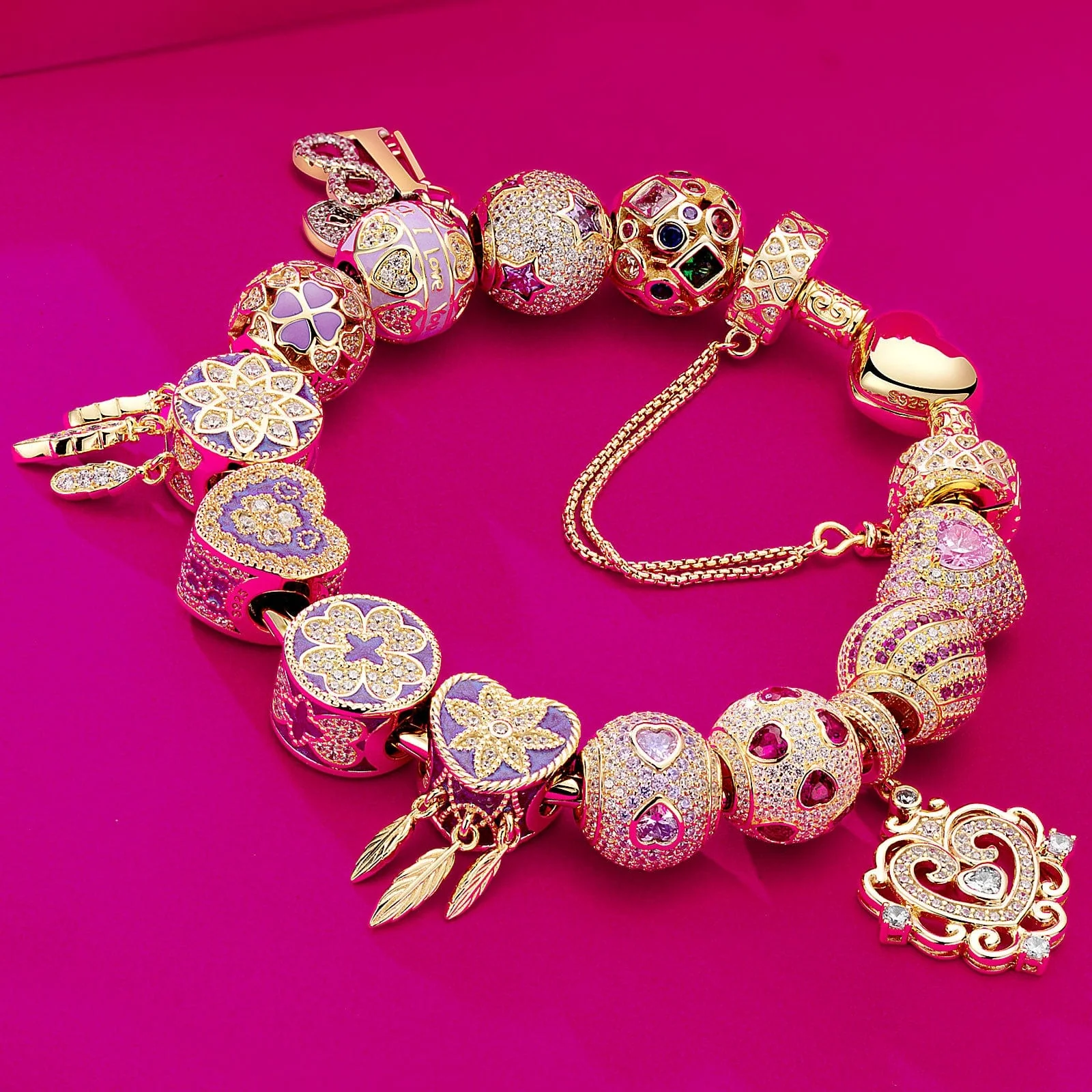 Sterling Silver Fascinating Journey Charms Bracelet Set With Enamel In 14K Gold Plated (Includes bracelet and all charms shown) - Image 6