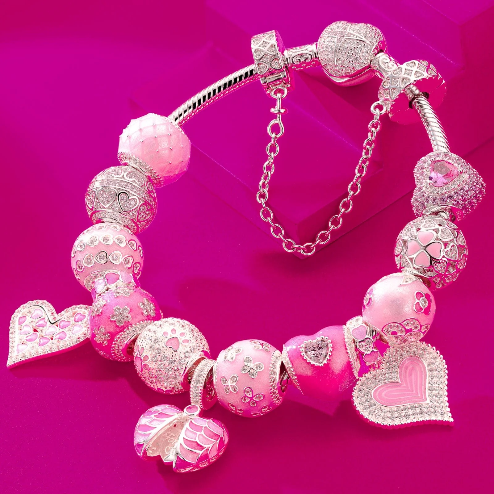 Sterling Silver Barbie Land Charms Bracelet Set With Enamel In White Gold Plated (Includes bracelet and all charms shown) - Image 2