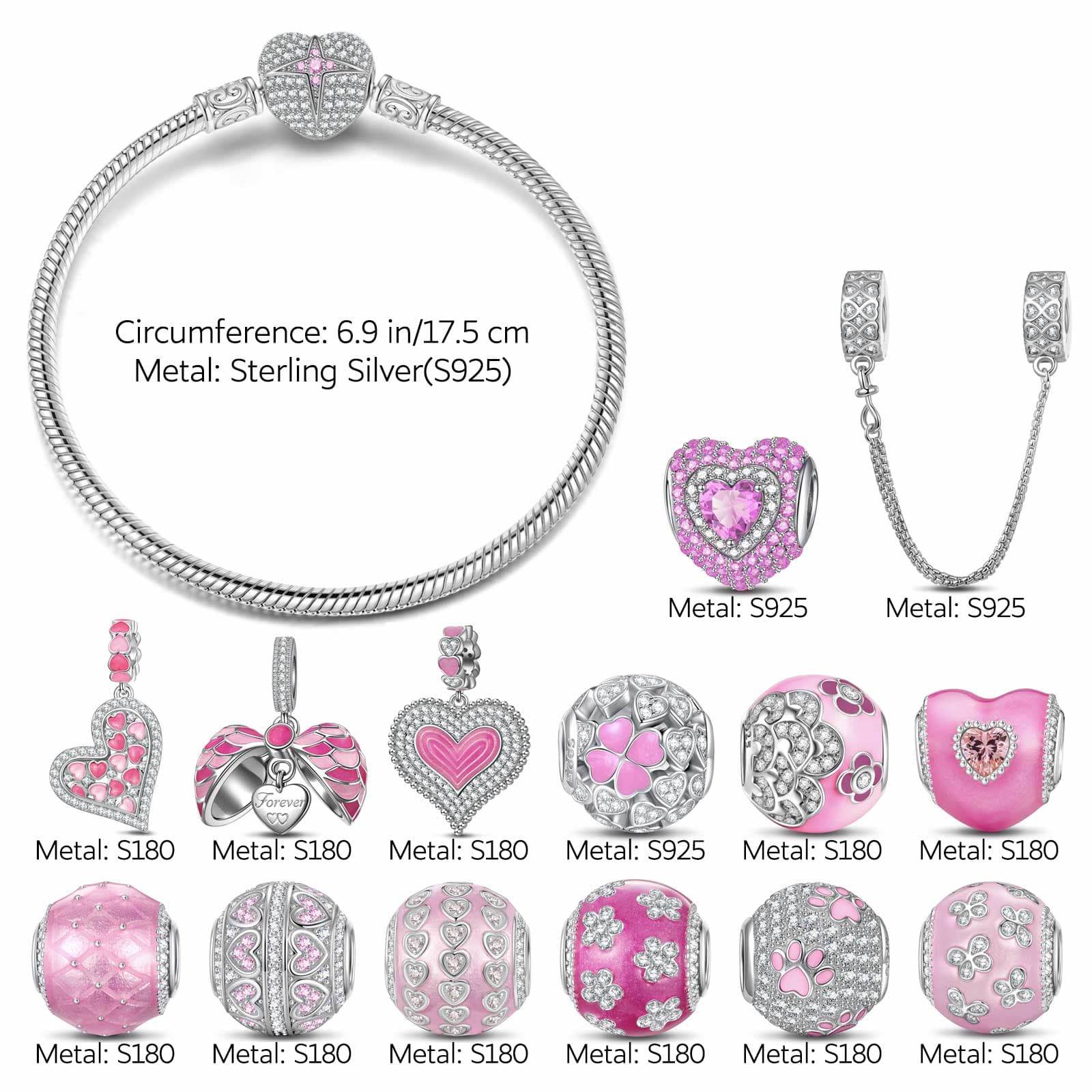 Sterling Silver Barbie Land Charms Bracelet Set With Enamel In White Gold Plated (Includes bracelet and all charms shown) - Image 3
