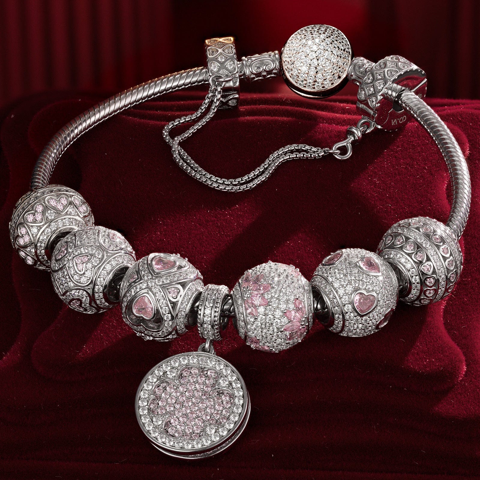 Sterling Silver Lucky Day Charms Bracelet Set In White Gold Plated (Includes bracelet and all charms shown) - Image 2