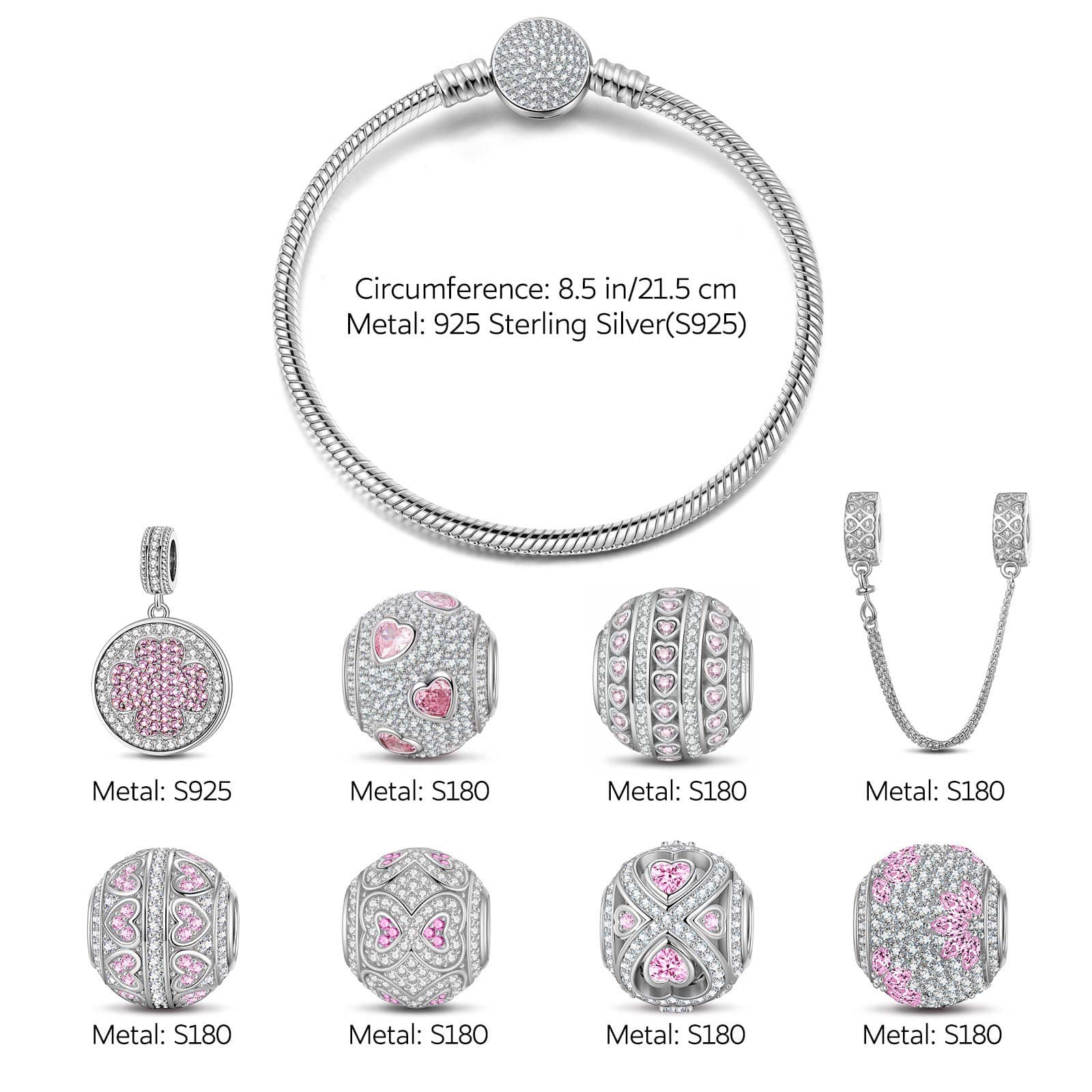 Sterling Silver Lucky Day Charms Bracelet Set In White Gold Plated (Includes bracelet and all charms shown) - Image 3