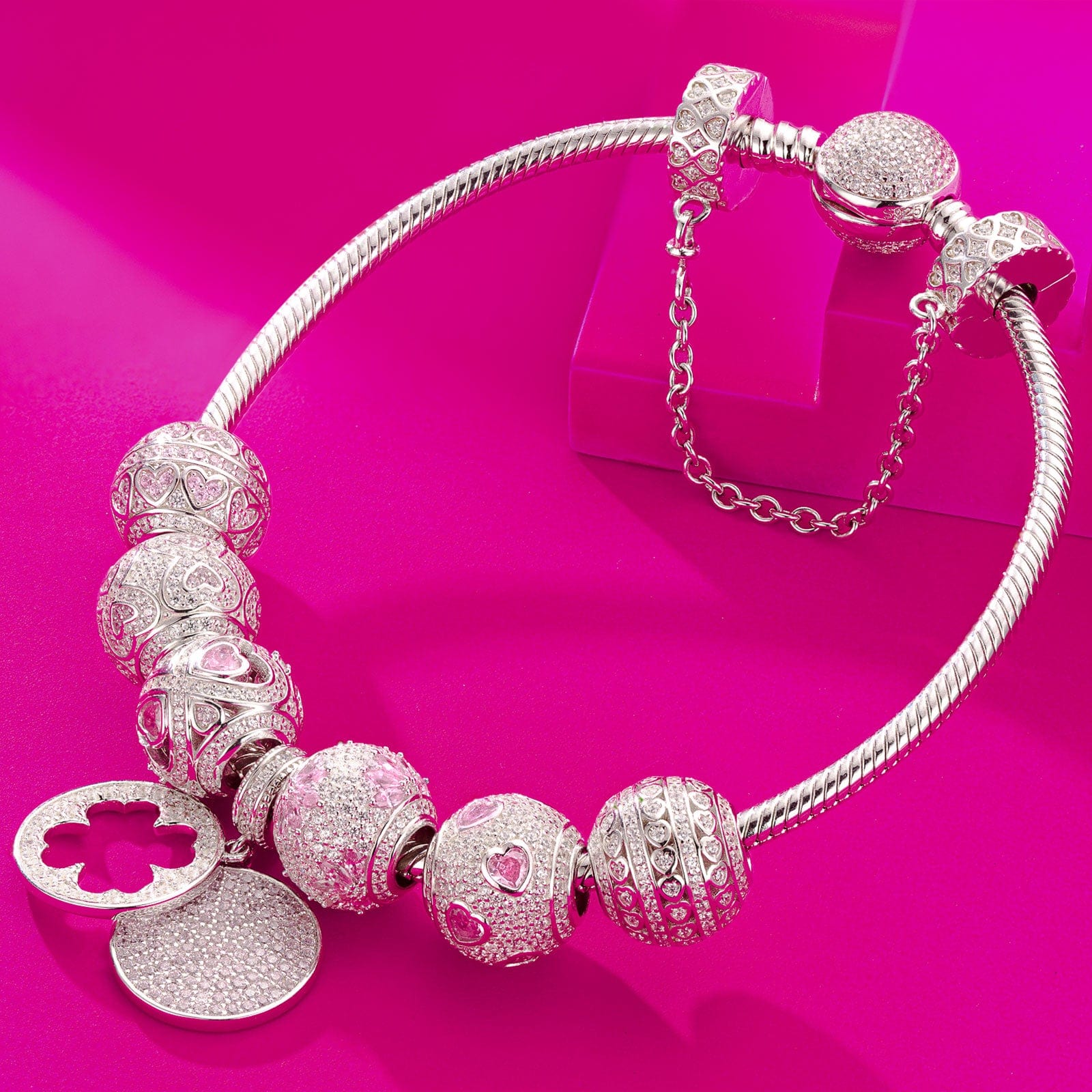 Sterling Silver Lucky Day Charms Bracelet Set In White Gold Plated (Includes bracelet and all charms shown) - Image 7