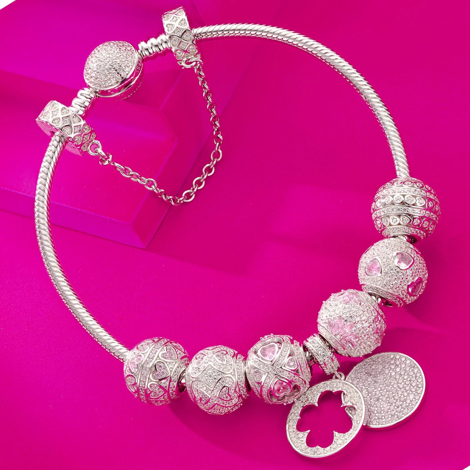 Sterling Silver Lucky Day Charms Bracelet Set In White Gold Plated (Includes bracelet and all charms shown) - Image 8