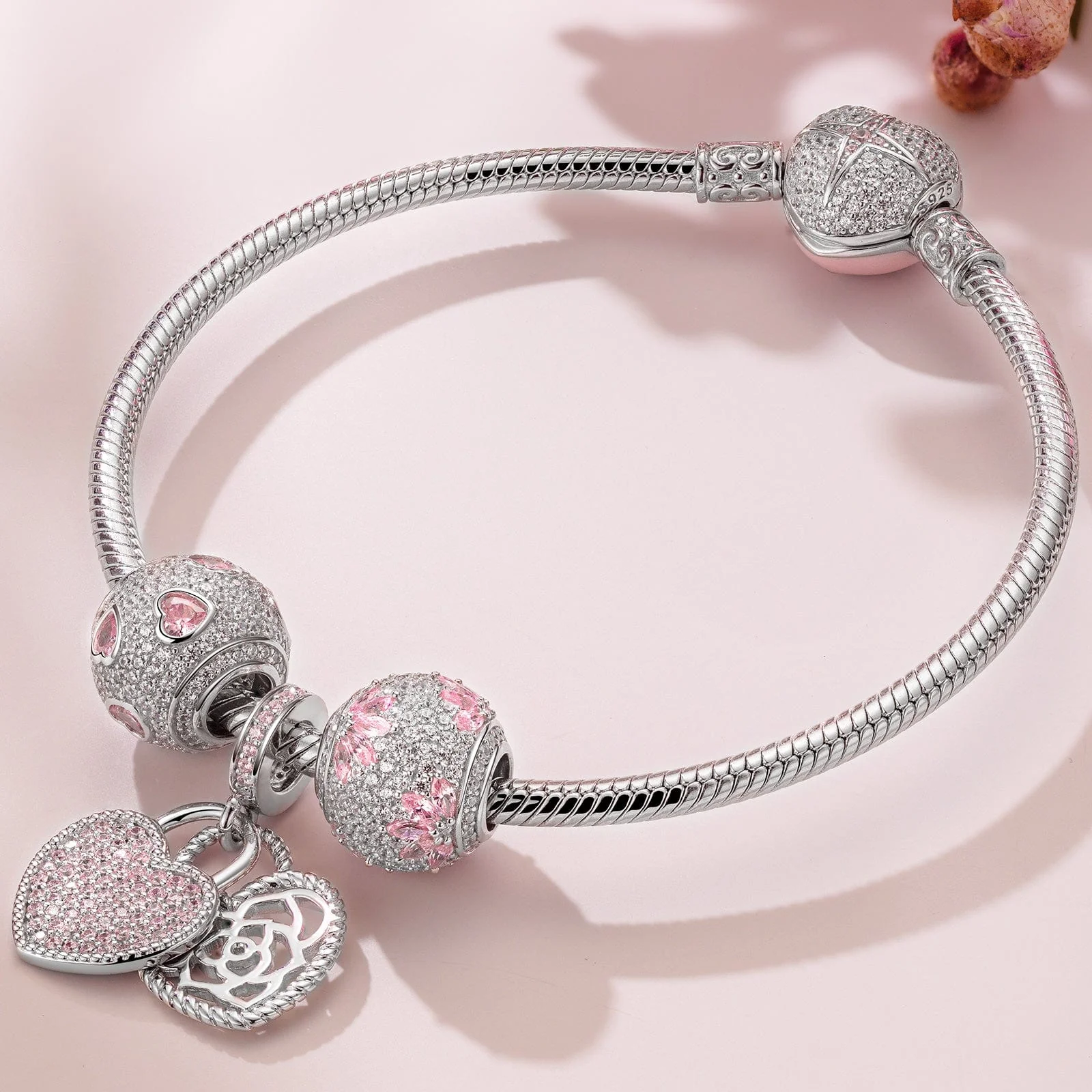 Sterling Silver Secretly Love Charms Bracelet Set With Enamel In White Gold Plated (Includes bracelet and all charms shown) - Image 3
