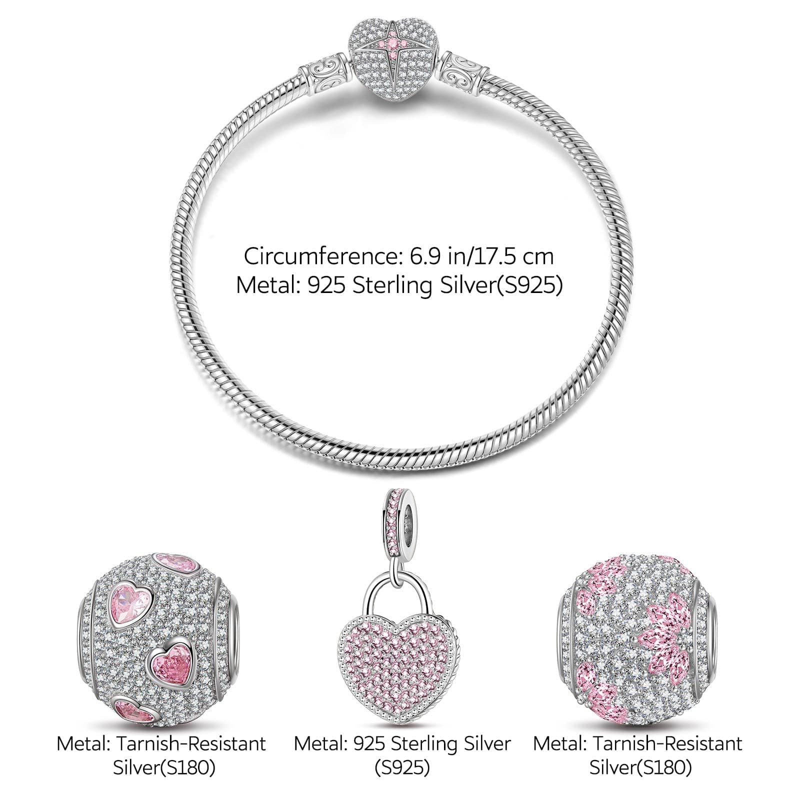 Sterling Silver Secretly Love Charms Bracelet Set With Enamel In White Gold Plated (Includes bracelet and all charms shown) - Image 4