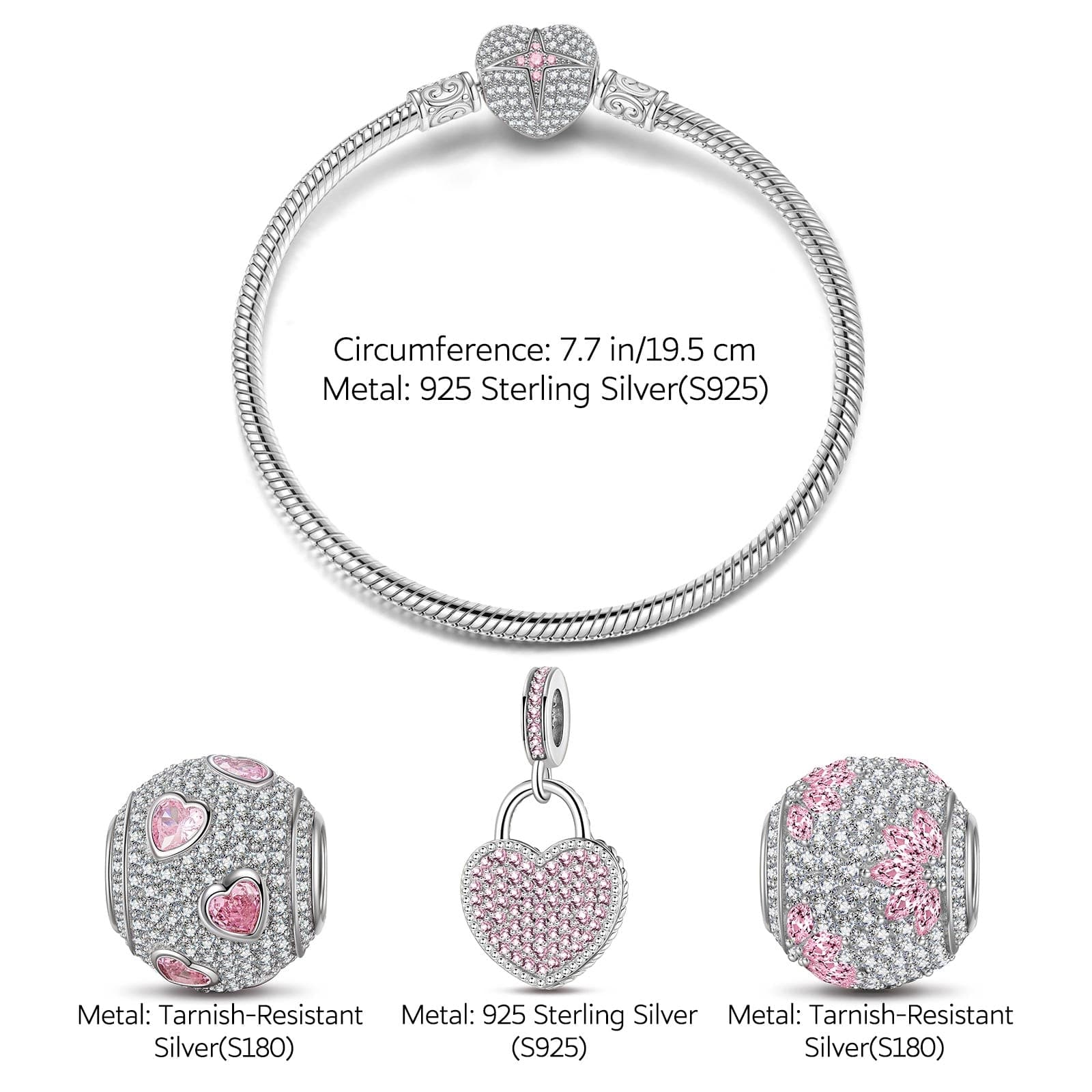 Sterling Silver Secretly Love Charms Bracelet Set With Enamel In White Gold Plated (Includes bracelet and all charms shown) - Image 4