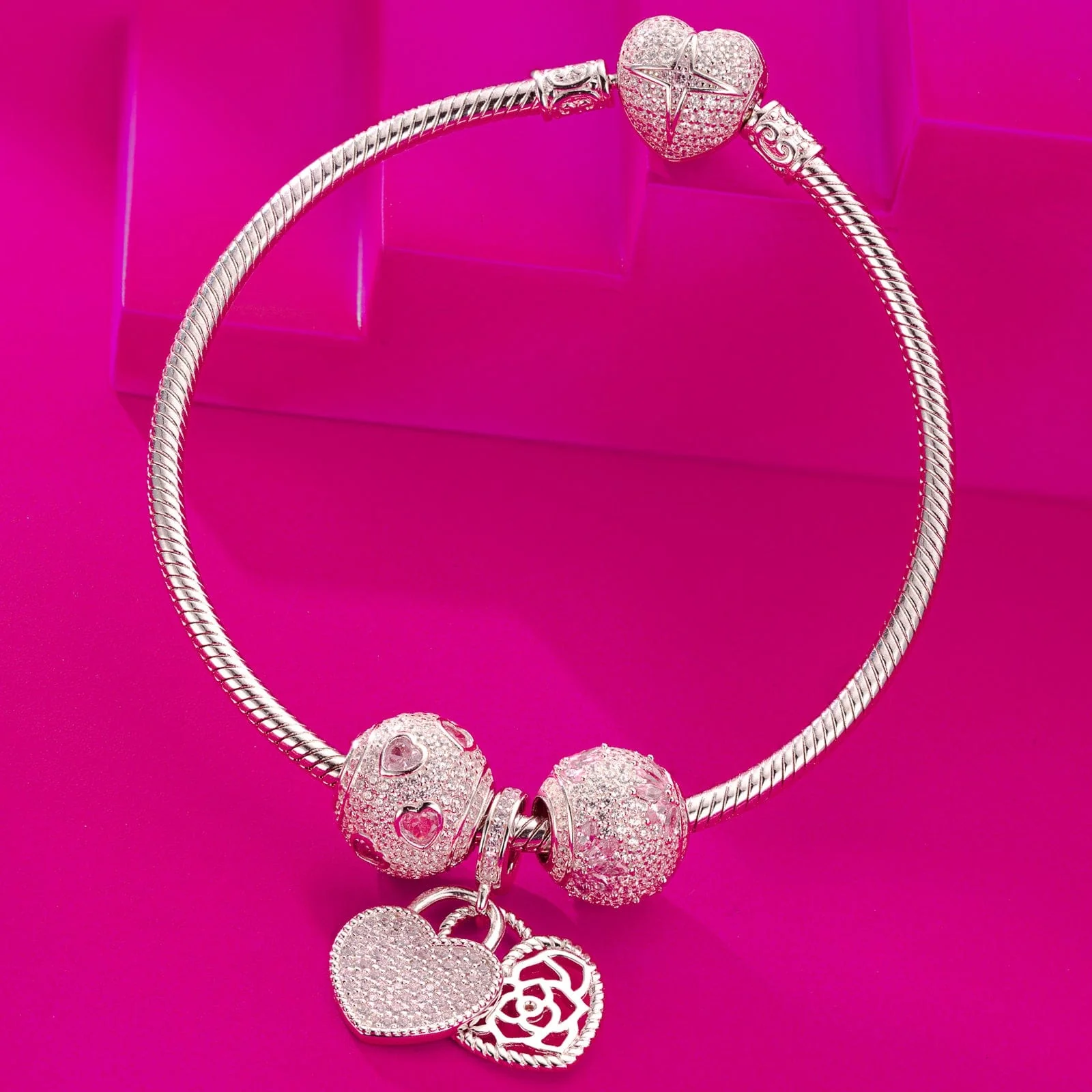 Sterling Silver Secretly Love Charms Bracelet Set With Enamel In White Gold Plated (Includes bracelet and all charms shown) - Image 8