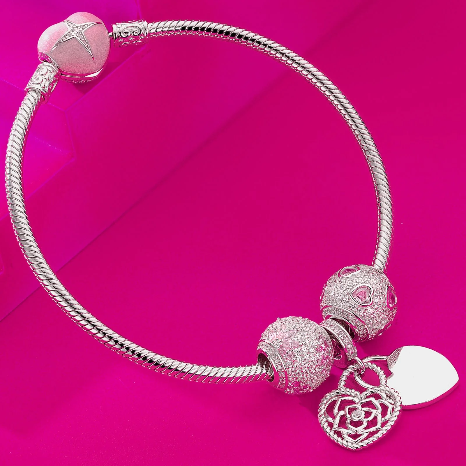 Sterling Silver Secretly Love Charms Bracelet Set With Enamel In White Gold Plated (Includes bracelet and all charms shown) - Image 9