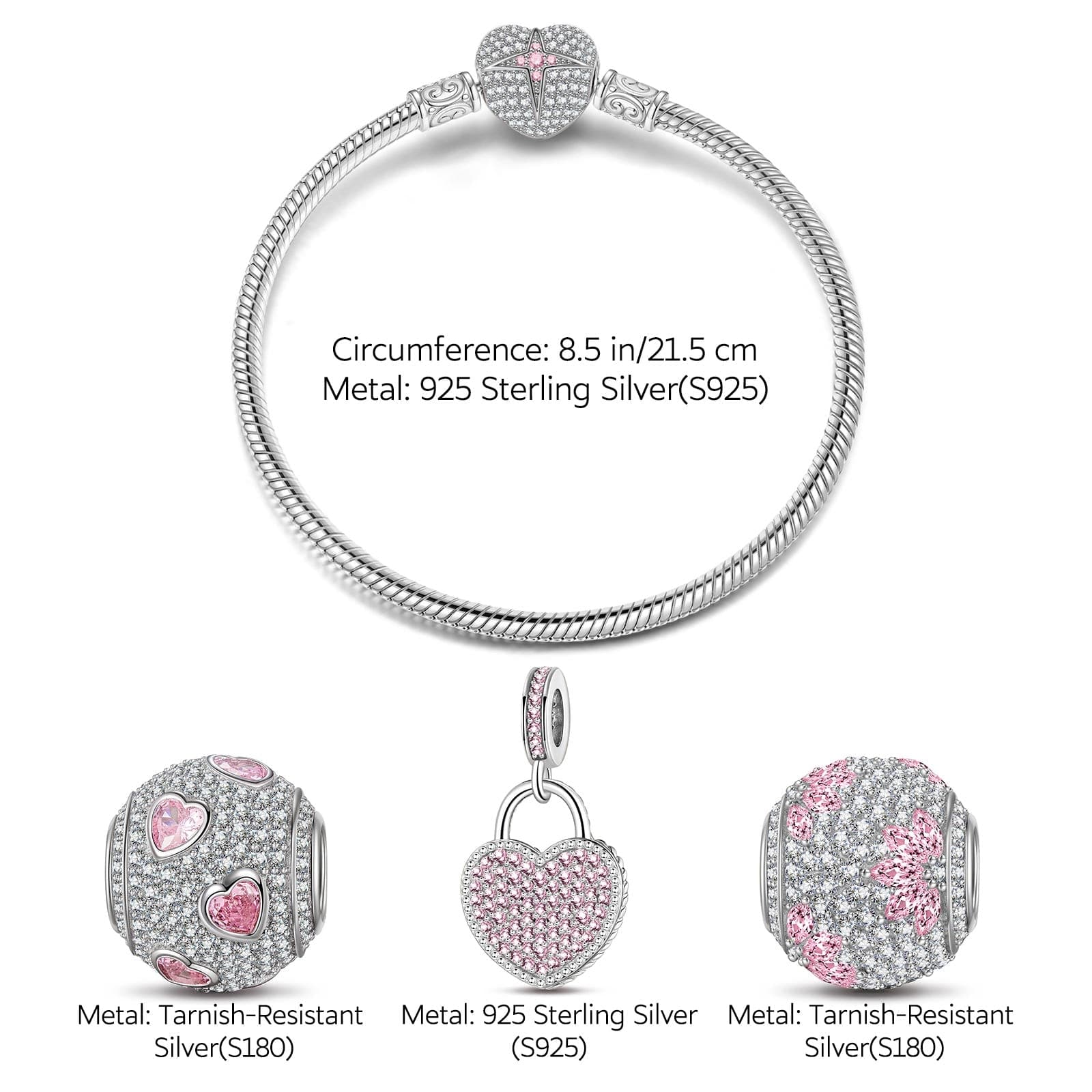 Sterling Silver Secretly Love Charms Bracelet Set With Enamel In White Gold Plated (Includes bracelet and all charms shown) - Image 4