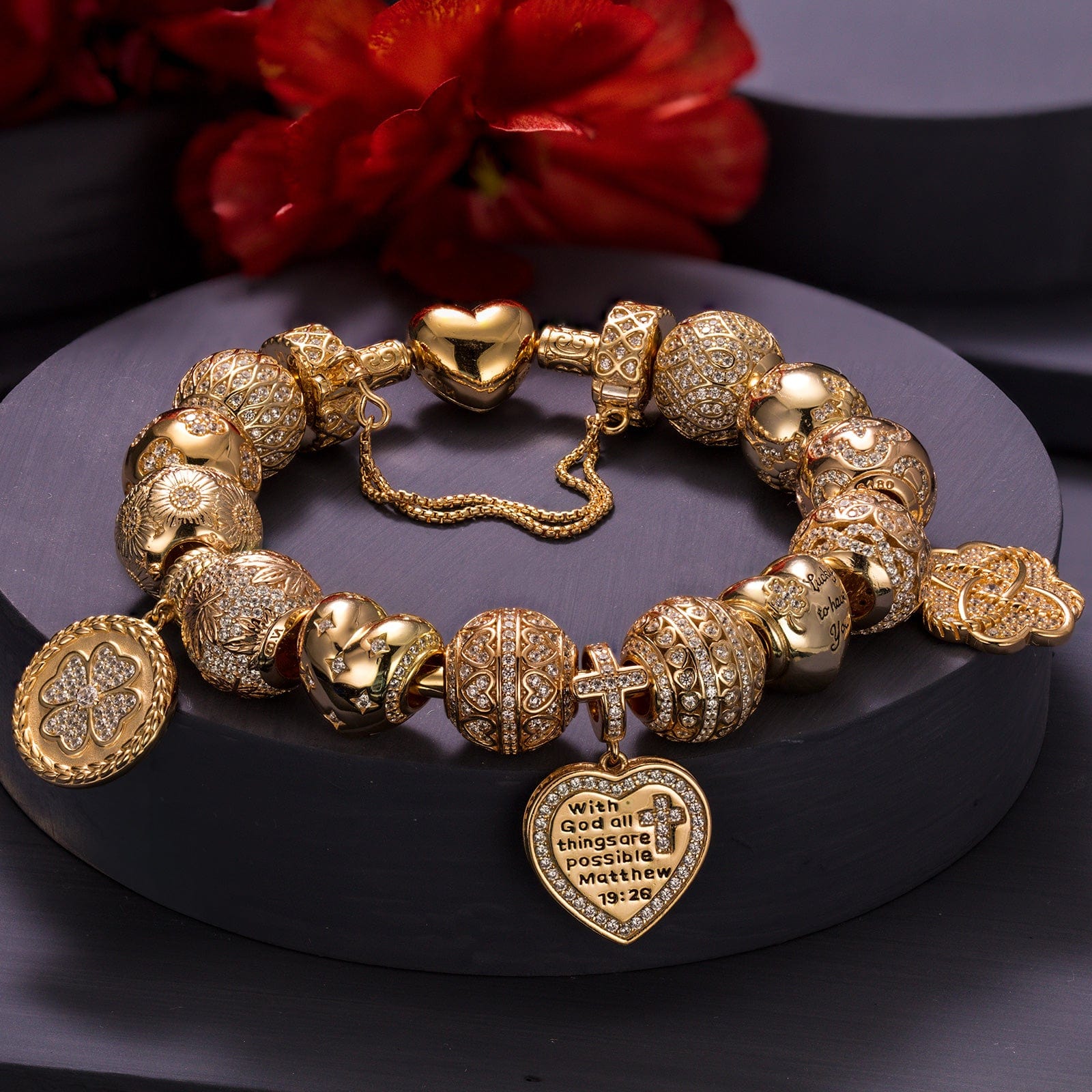 Sterling Silver Secret Garden Charms Bracelet Set In 14K Gold Plated (Includes bracelet and all charms shown) - Image 4
