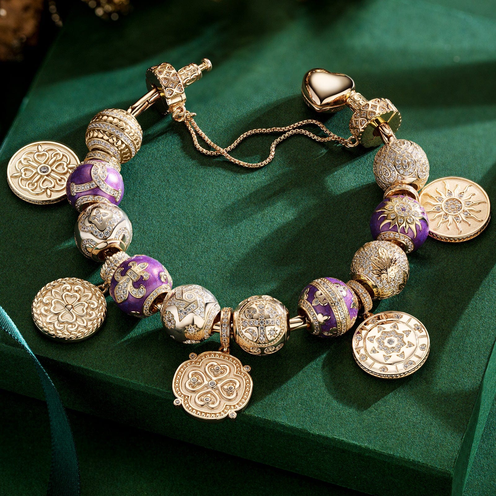 Sterling Silver Purple Romantic Charms Bracelet Set With Enamel In 14K Gold Plated (Includes bracelet and all charms shown) - Image 11