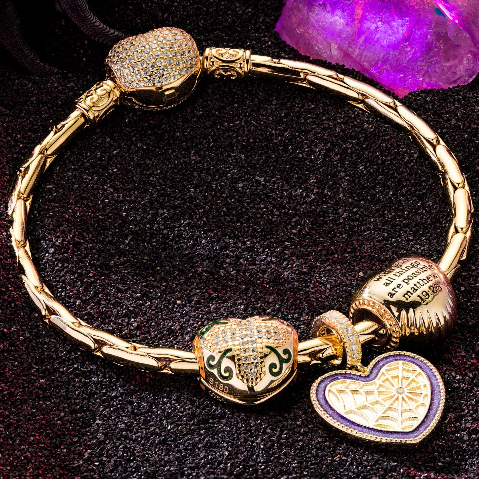 Sterling Silver Miss Spider and the Cross Charms Bracelet Set With Enamel In 14K Gold Plated (Includes bracelet and all charms shown) - Image 4