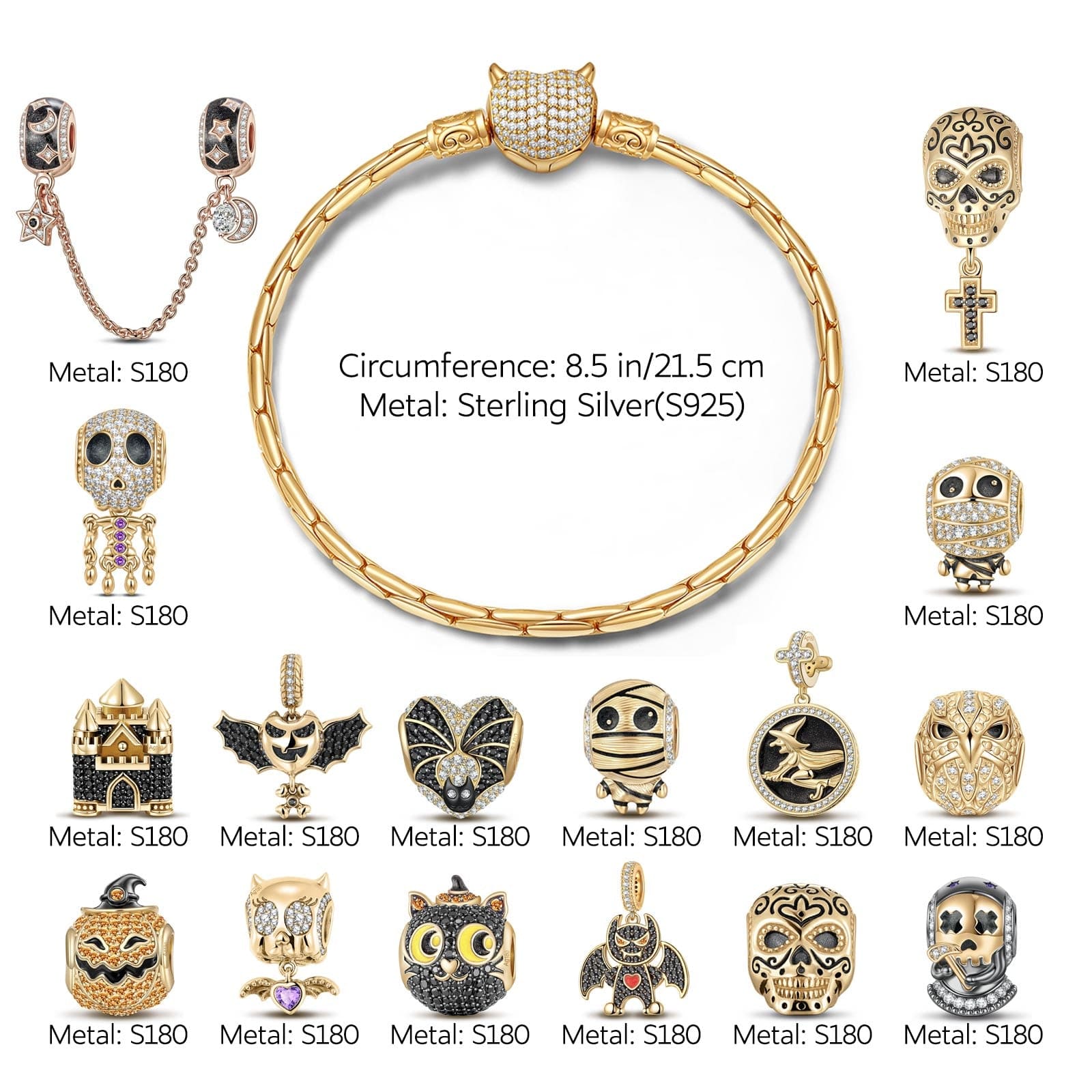 Sterling Silver The Lost Ghostdom Charms Bracelet Set With Enamel In 14K Gold Plated (Includes bracelet and all charms shown) - Image 2