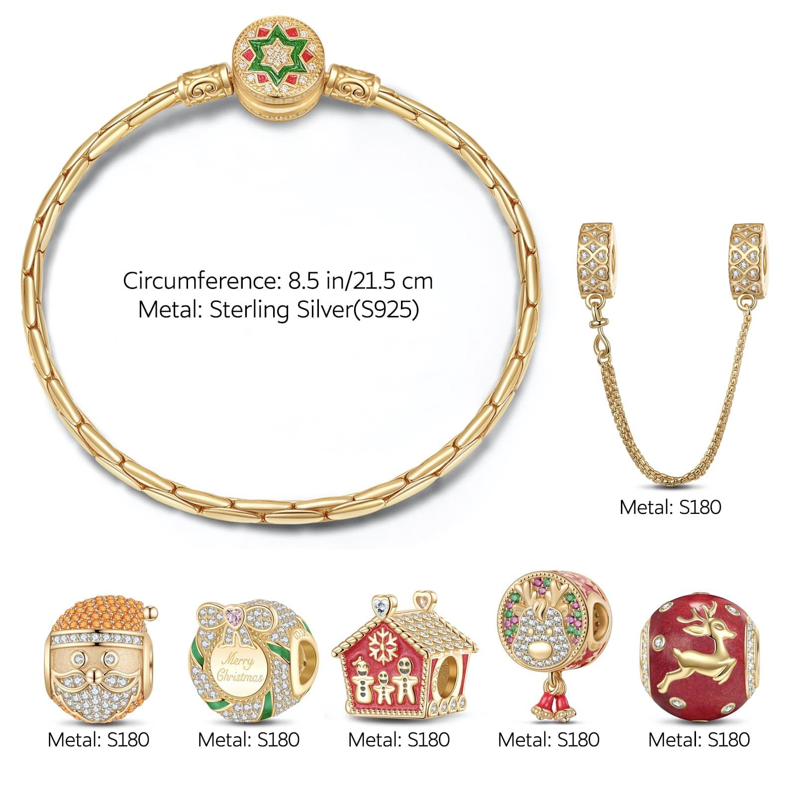 Sterling Silver Santa's Workshop Charms Bracelet Set With Enamel In 14K Gold Plated (Includes bracelet and all charms shown) - Image 2