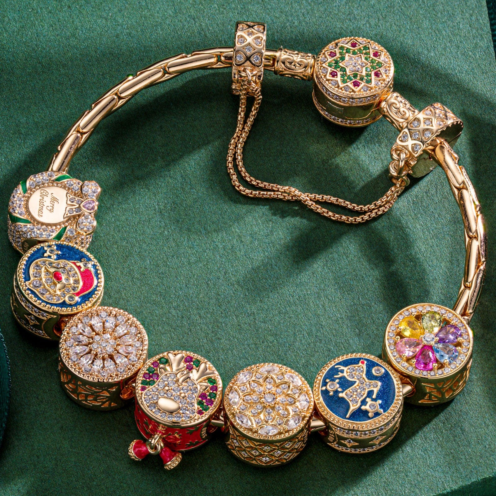 Sterling Silver Jolly Christmas Charms Bracelet Set With Enamel In 14K Gold Plated (Includes bracelet and all charms shown) - Image 3