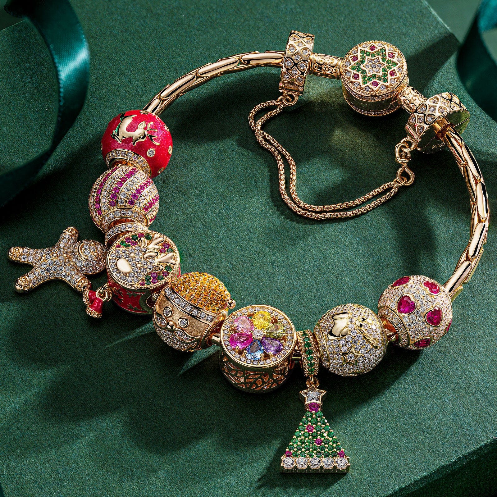 Christmas Sale Limited Special - Sterling Silver Festive Feasts Charms Bracelet Set With Enamel In 14K Gold Plated (Includes bracelet and all charms shown) - Image 4