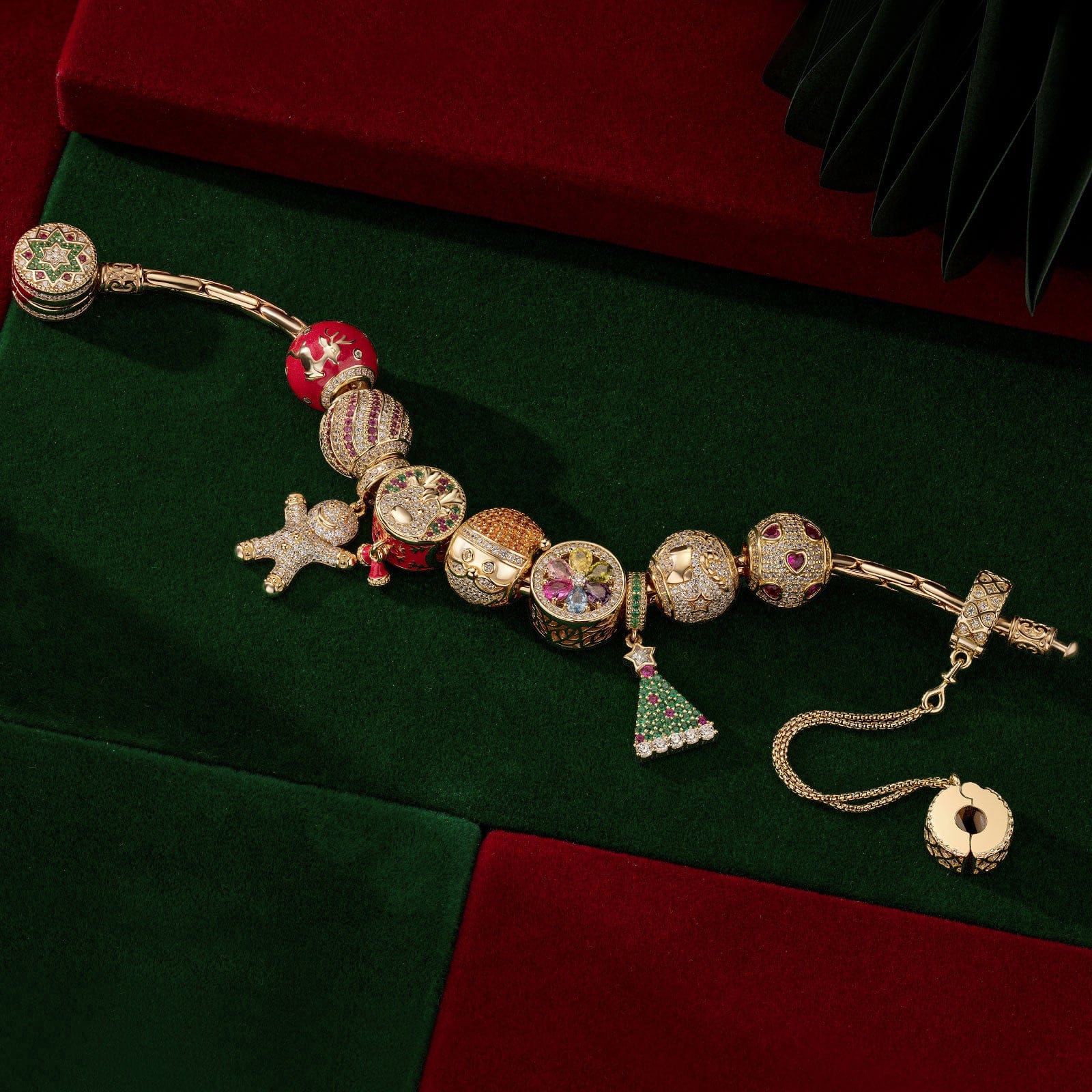 Christmas Sale Limited Special - Sterling Silver Festive Feasts Charms Bracelet Set With Enamel In 14K Gold Plated (Includes bracelet and all charms shown) - Image 4