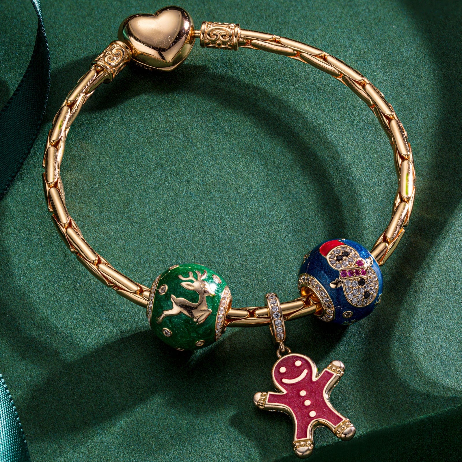 Sterling Silver Winter Wishes Charms Bracelet Set With Enamel In 14K Gold Plated (Includes bracelet and all charms shown) - Image 3