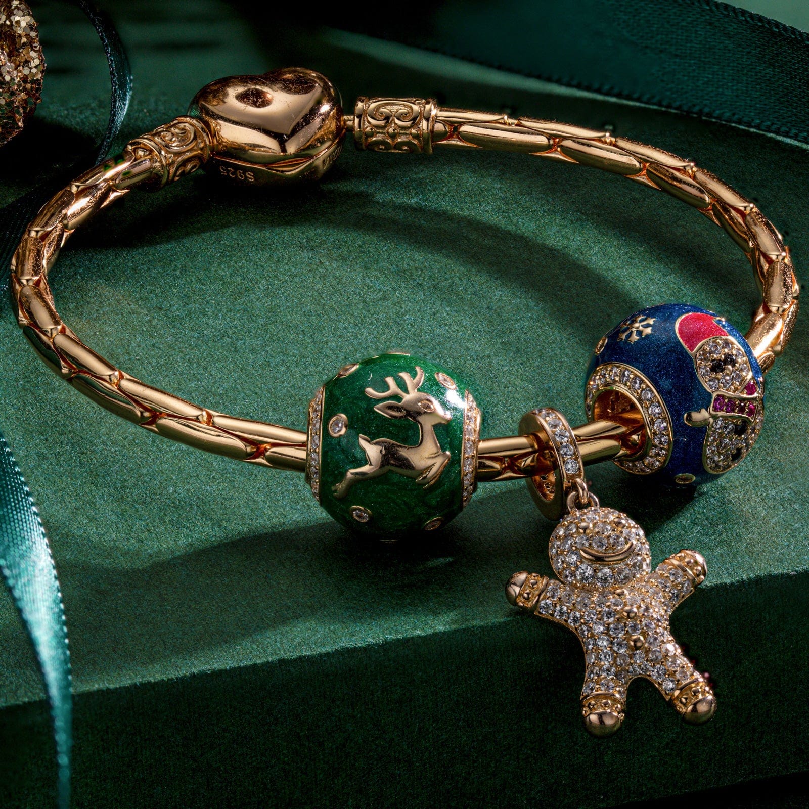 Sterling Silver Winter Wishes Charms Bracelet Set With Enamel In 14K Gold Plated (Includes bracelet and all charms shown) - Image 4