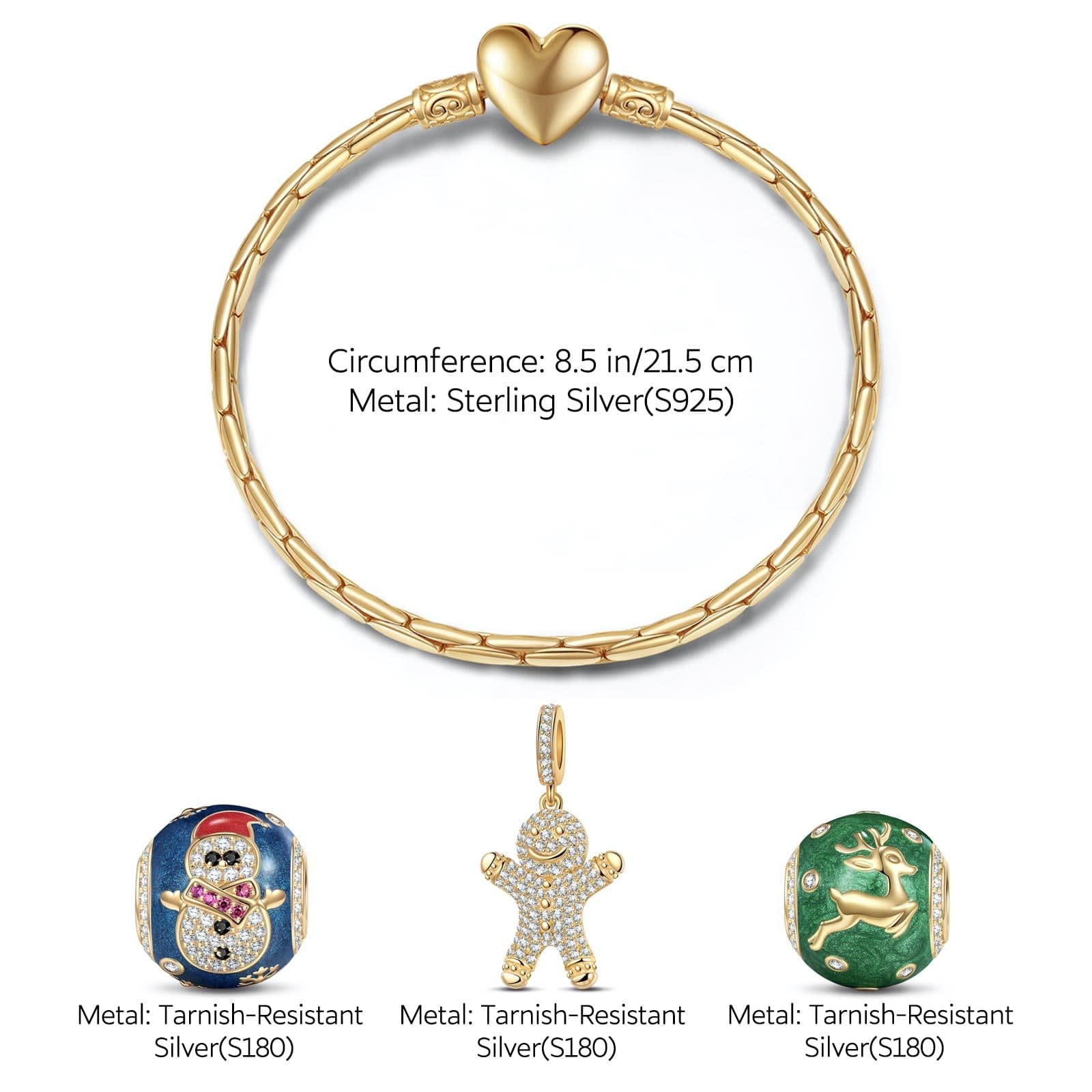 Sterling Silver Winter Wishes Charms Bracelet Set With Enamel In 14K Gold Plated (Includes bracelet and all charms shown) - Image 2