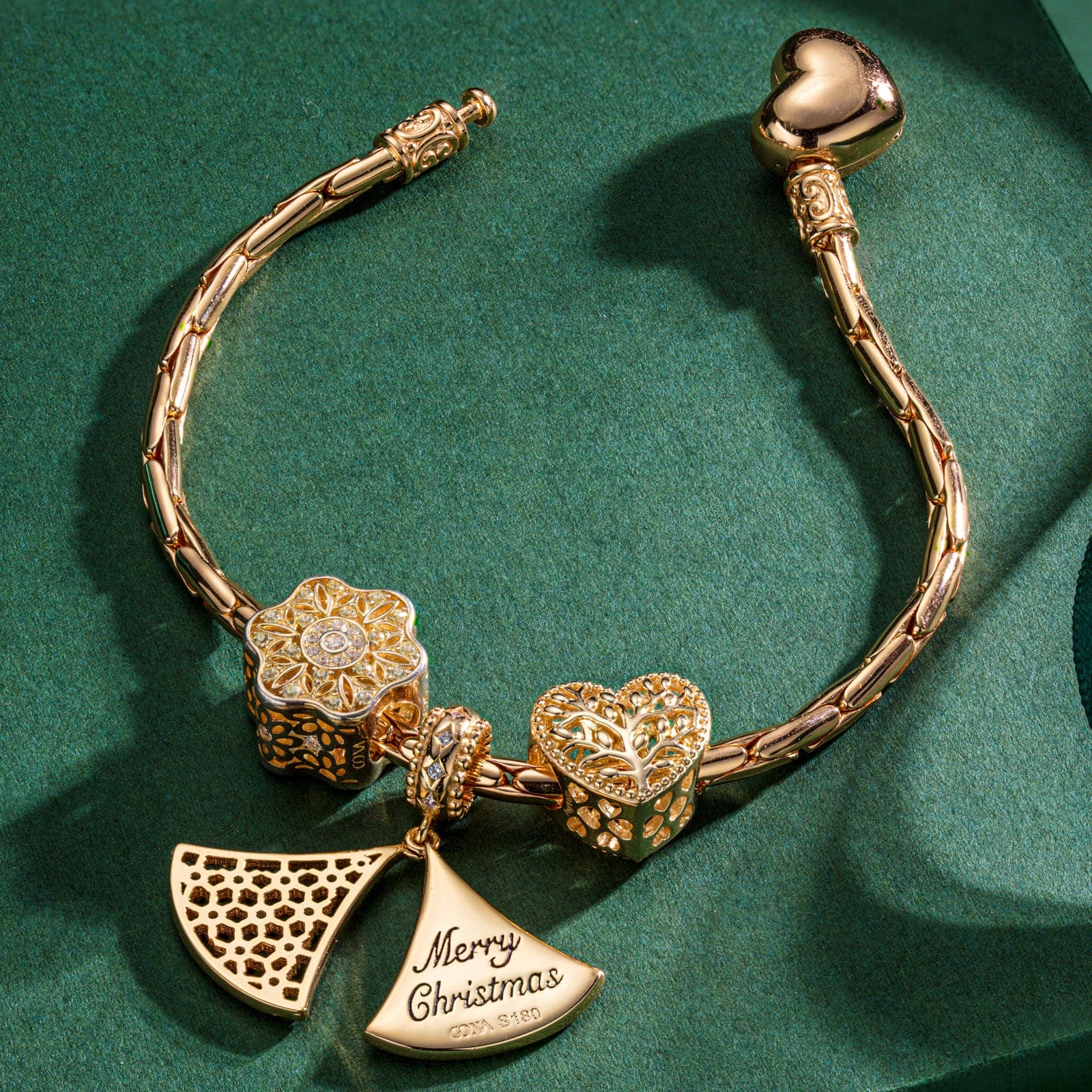 Sterling Silver Festival Tree Charms Bracelet Set With Enamel In 14K Gold Plated (Includes bracelet and all charms shown) - Image 4