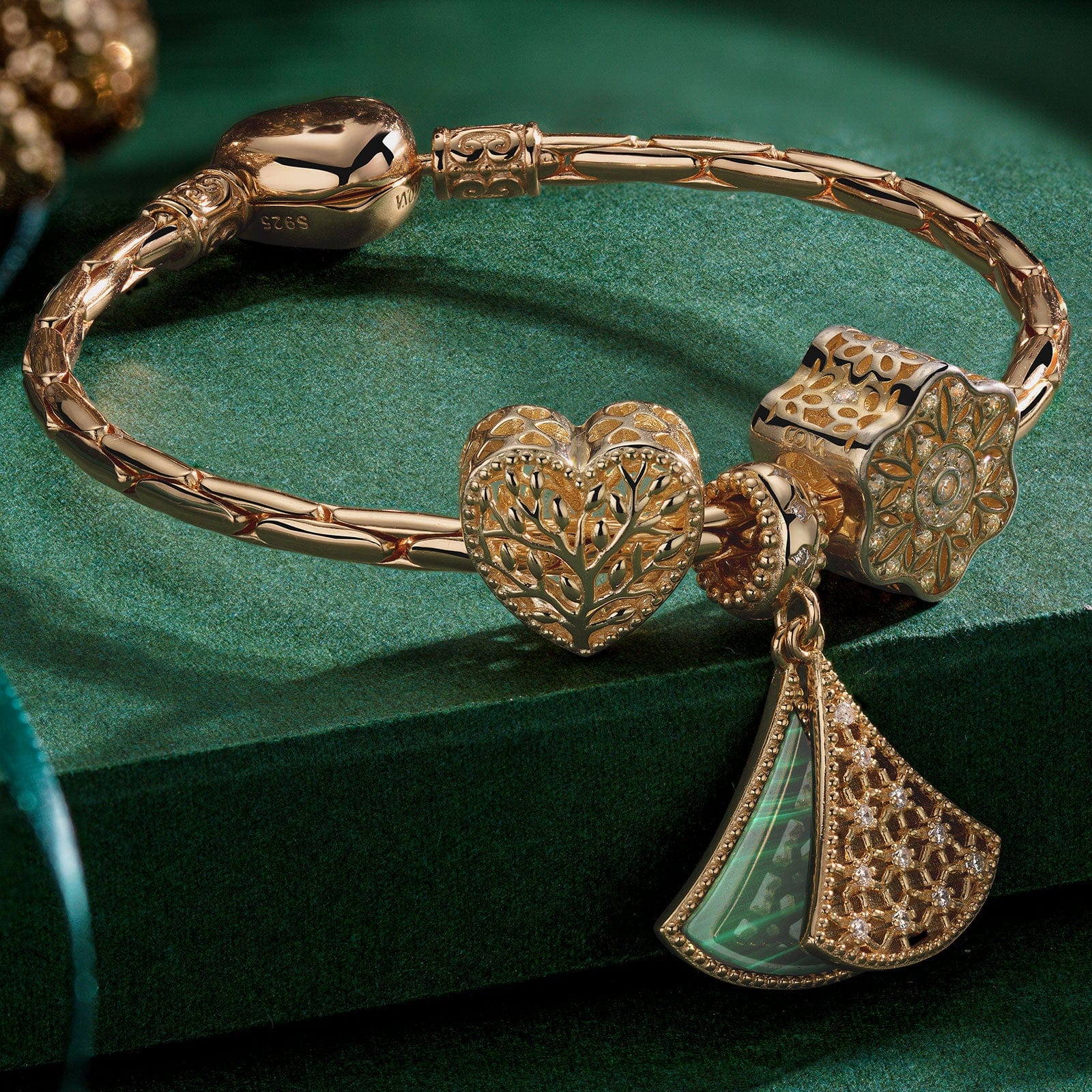 Sterling Silver Festival Tree Charms Bracelet Set With Enamel In 14K Gold Plated (Includes bracelet and all charms shown) - Image 3