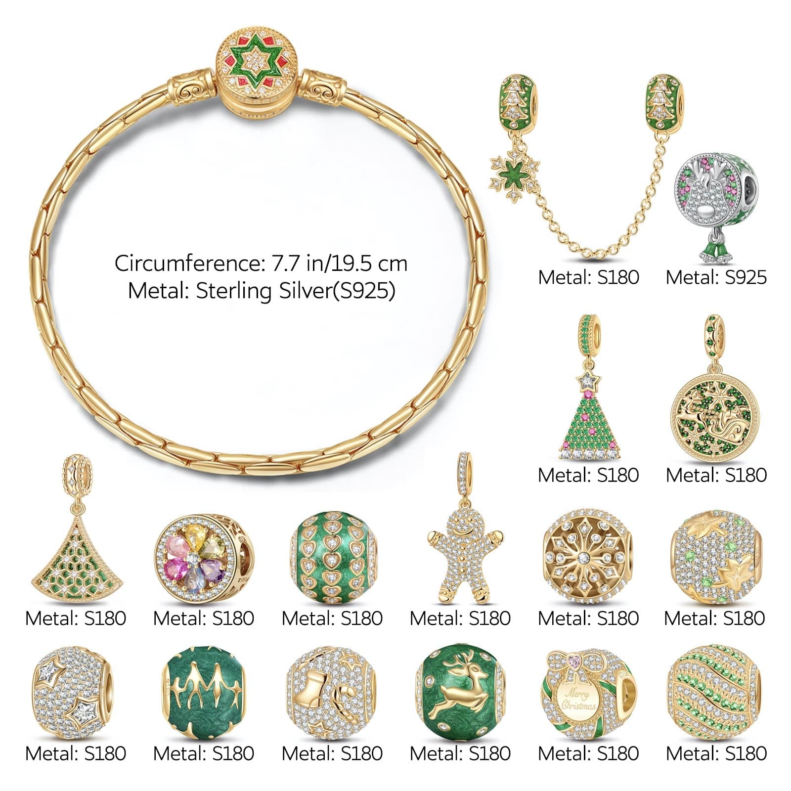 Sterling Silver Winter Wonderland Wishes Charms Bracelet Set With Enamel In 14K Gold Plated (Includes bracelet and all charms shown) - Image 2