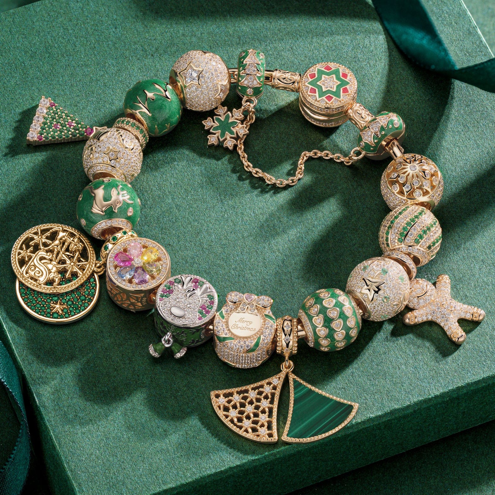 Sterling Silver Winter Wonderland Wishes Charms Bracelet Set With Enamel In 14K Gold Plated (Includes bracelet and all charms shown) - Image 4