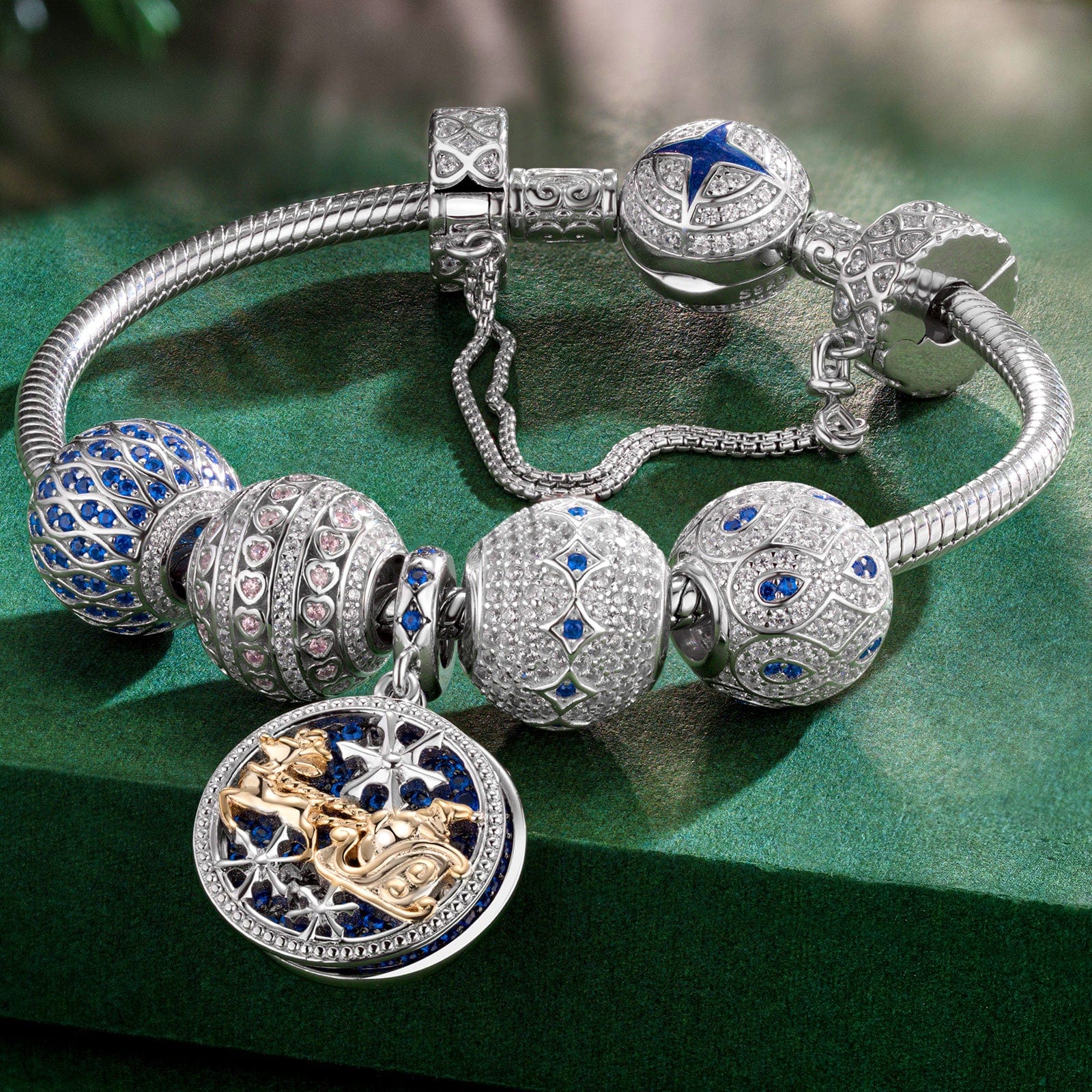 Sterling Silver Icy Shimmer Charms Bracelet Set With Enamel In White Gold Plated (Includes bracelet and all charms shown) - Image 2