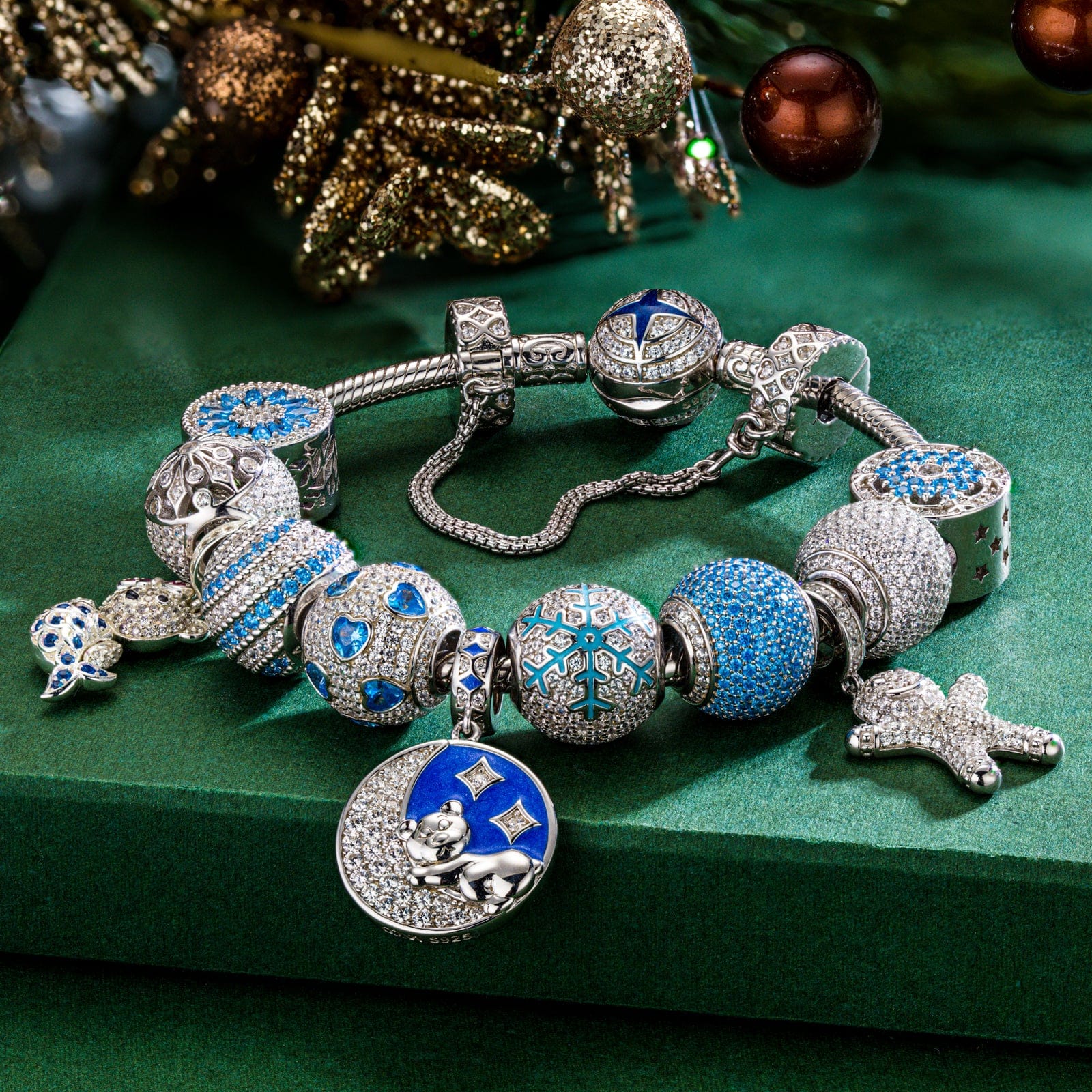 Sterling Silver Snowy Bliss Charms Bracelet Set With Enamel In White Gold Plated (Includes bracelet and all charms shown) - Image 2