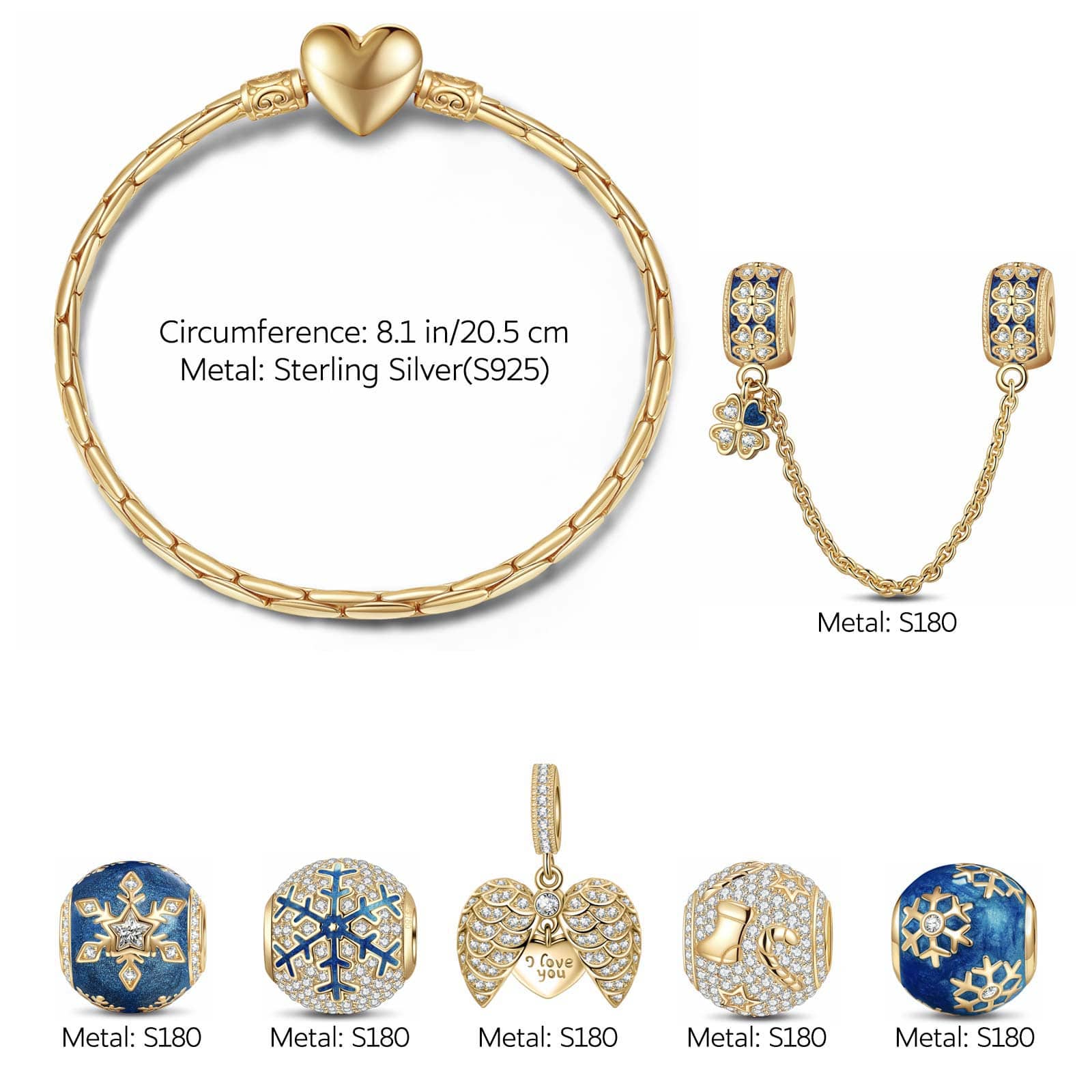 Sterling Silver Arctic Dreams Charms Bracelet Set With Enamel In 14K Gold Plated (Includes bracelet and all charms shown) - Image 3