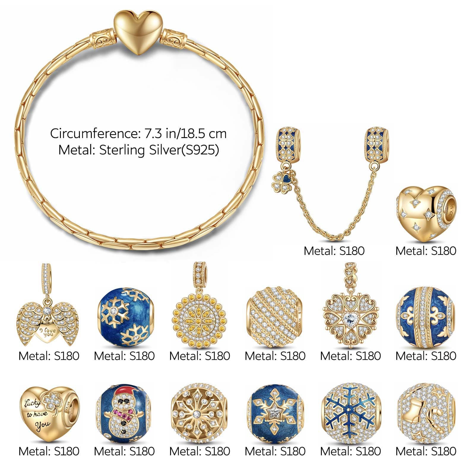Flash Sale: Sterling Silver Snow Queen's Benediction Charms Bracelet Set With Enamel In 14K Gold Plated (Includes bracelet and all charms shown) - Image 2
