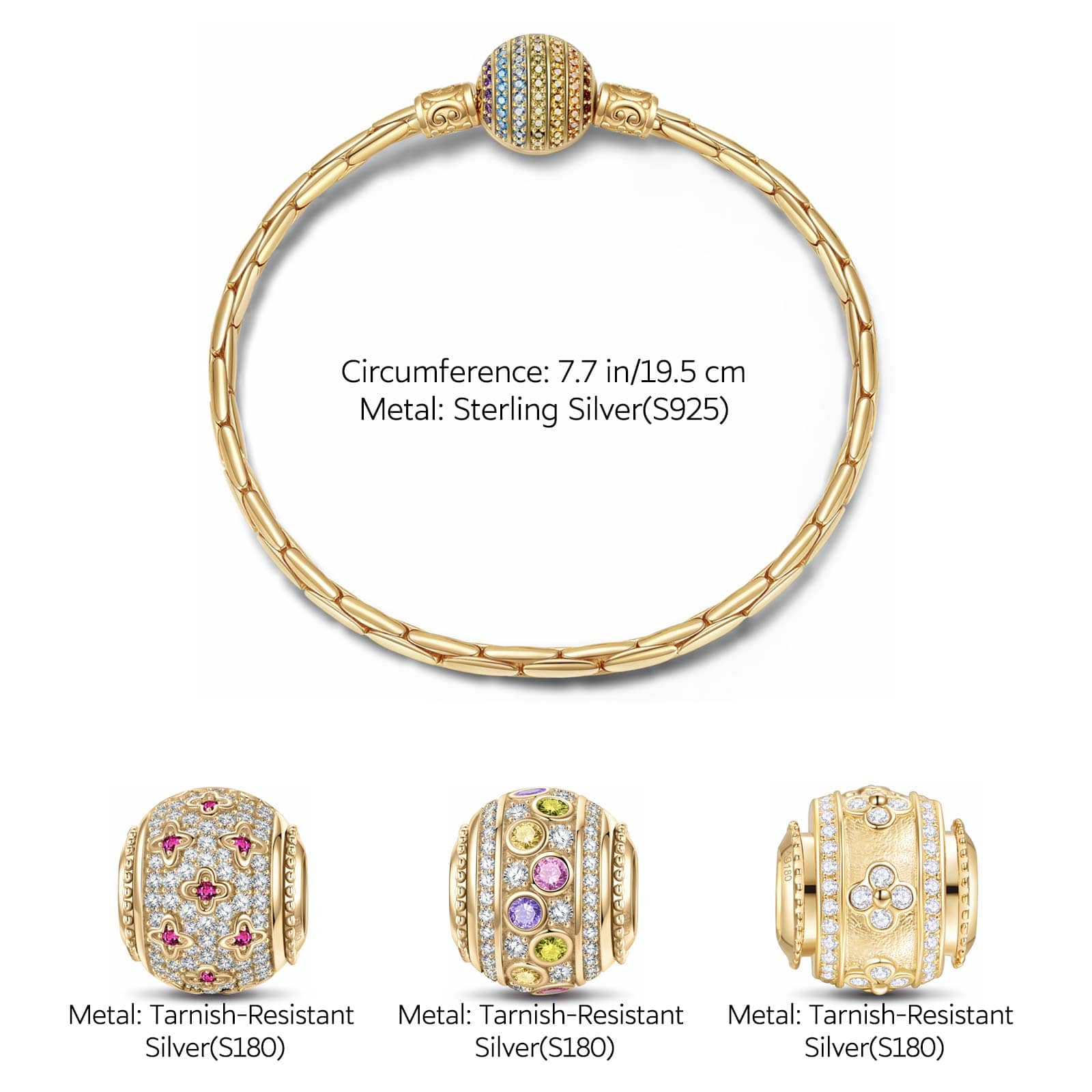 Sterling Silver Lucky Aura Charms Bracelet Set In 14K Gold Plated (Includes bracelet and all charms shown) - Image 2