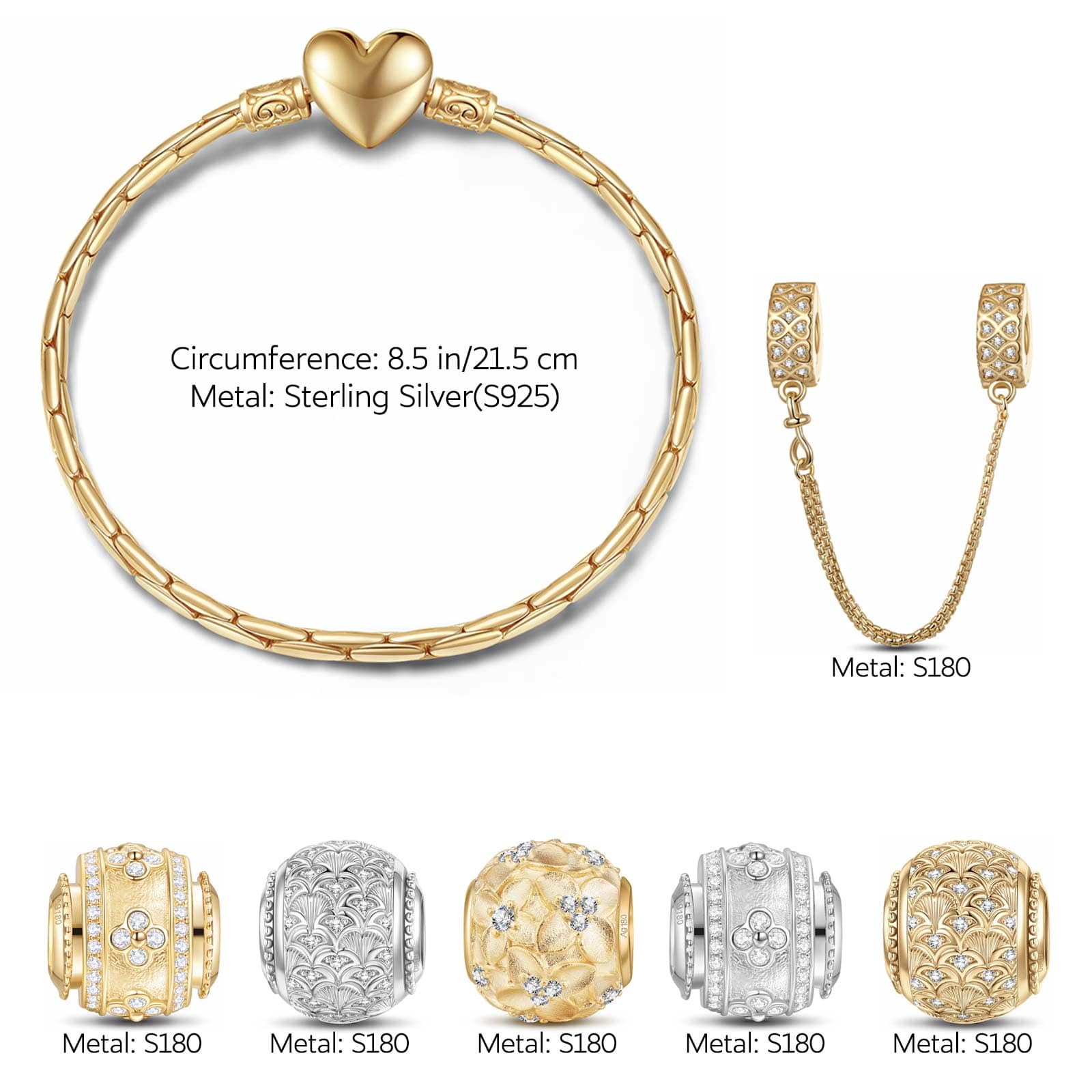 Sterling Silver May You Bloom Abundantly Charms Bracelet Set In 14K Gold Plated (Includes bracelet and all charms shown) - Image 2