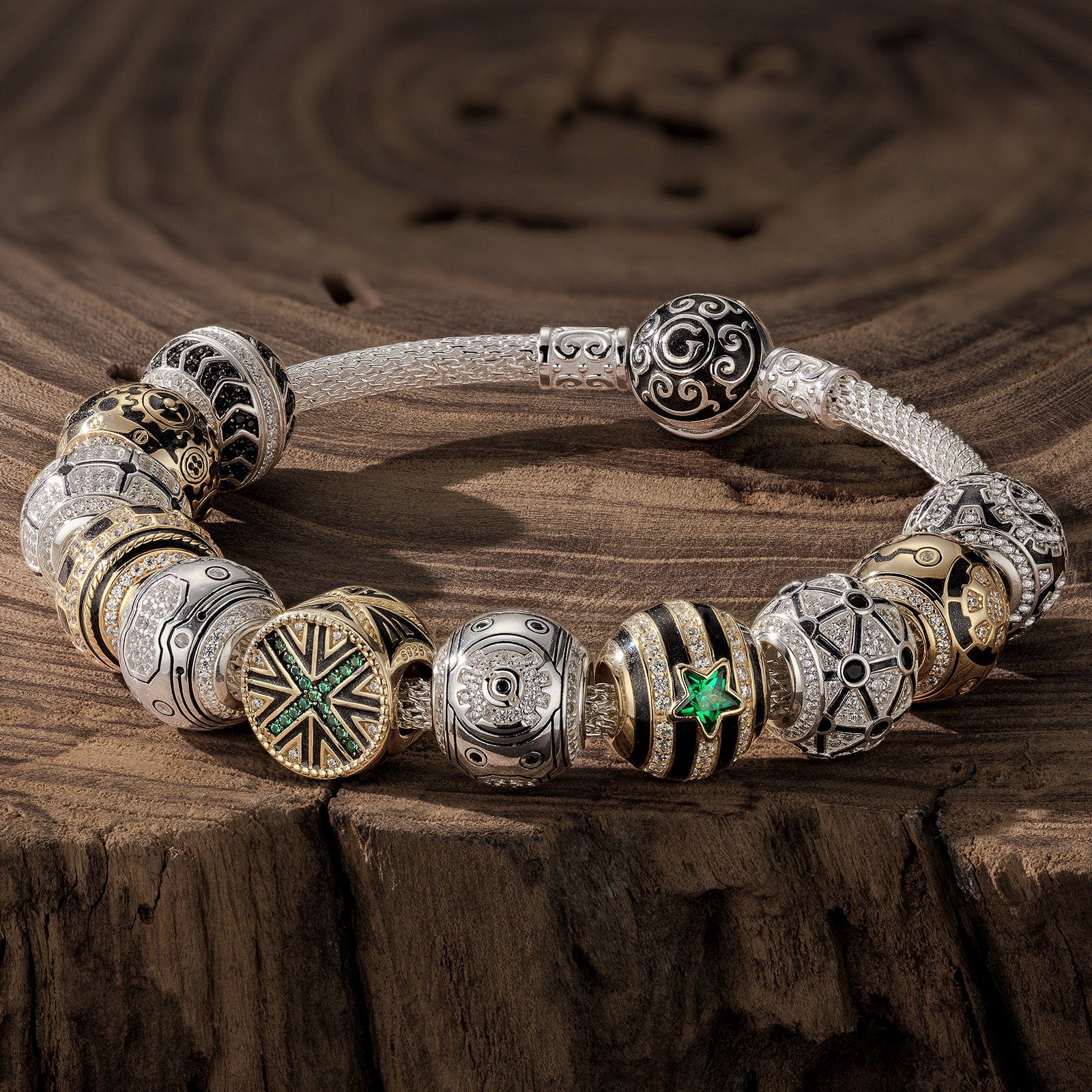 Sterling Silver the Refined Cyber XL Size Charms Bracelet Set With Enamel In White Gold Plated For Men (Includes bracelet and all charms shown) - Image 5