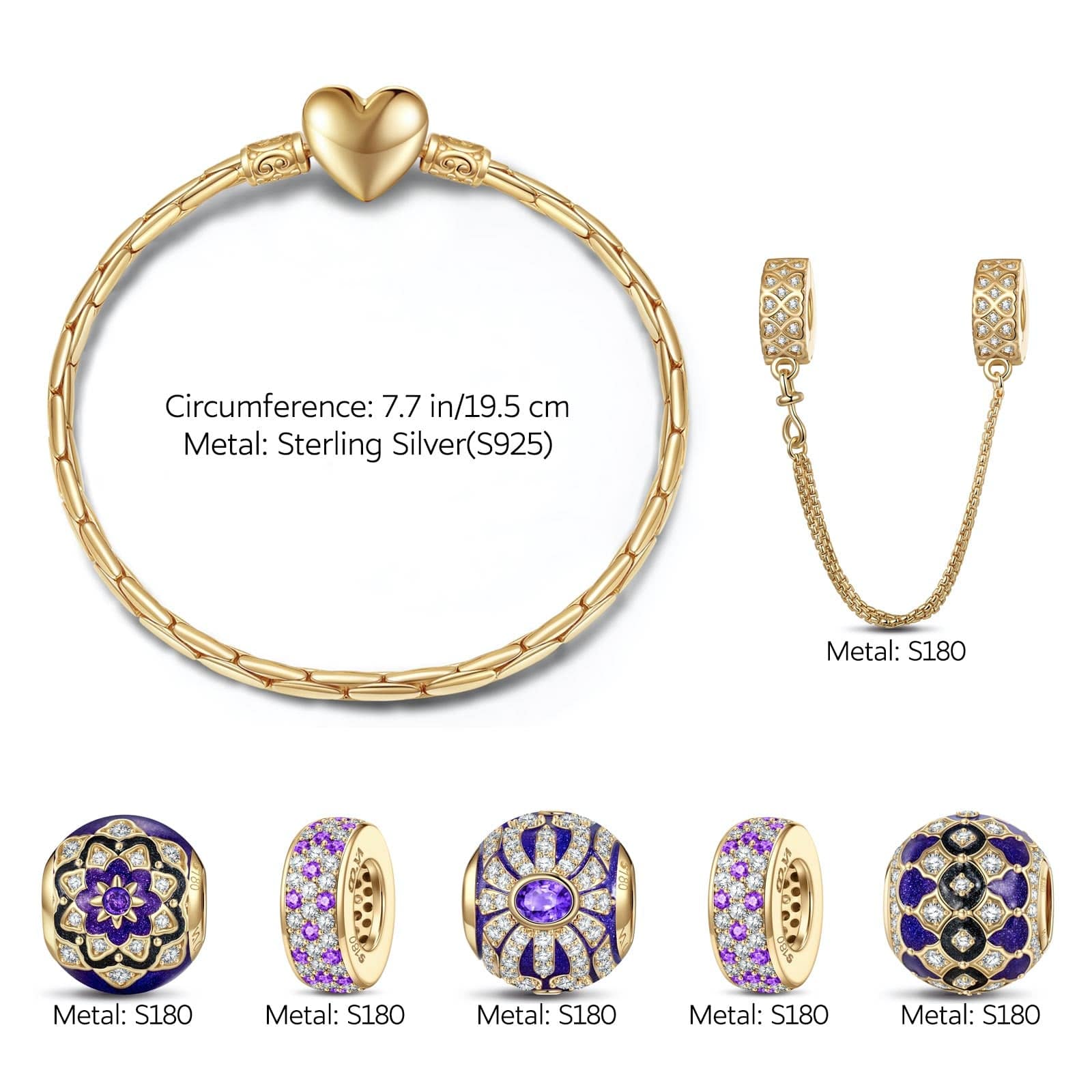 Sterling Silver Brilliant Blossoms Charms Bracelet Set With Enamel In 14K Gold Plated (Includes bracelet and all charms shown) - Image 3