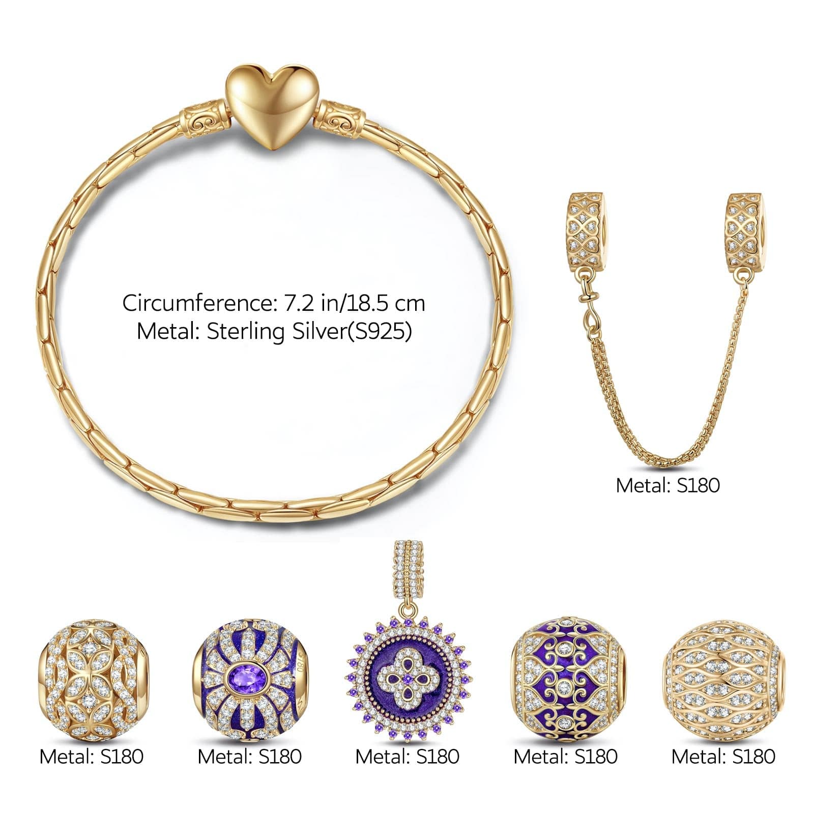 Sterling Silver Infinite Flower Sea Charms Bracelet Set With Enamel In 14K Gold Plated (Includes bracelet and all charms shown) - Image 3