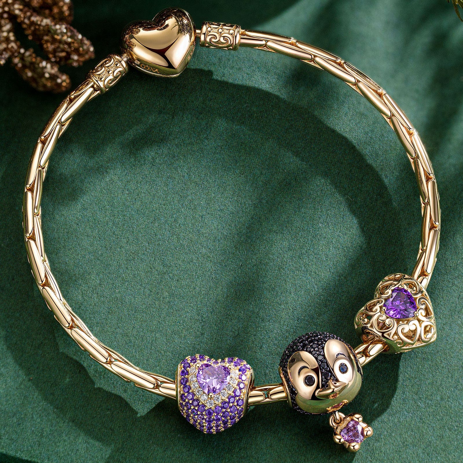 Sterling Silver February Birthstone Embrace the Love Animals Charms Bracelet Set In 14K Gold Plated - Heartful Hugs Collection (Includes bracelet and all charms shown) - Image 2