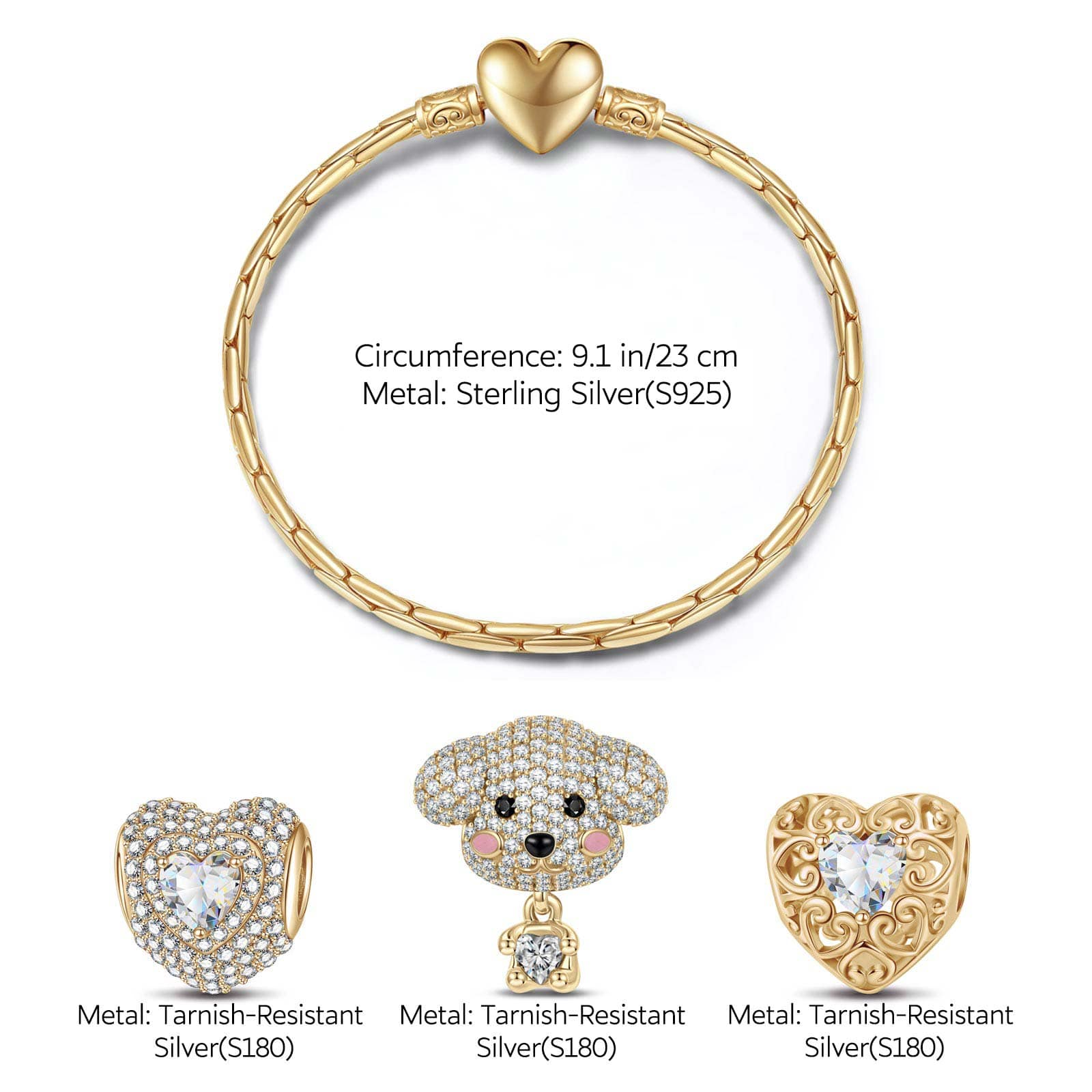 Sterling Silver April Birthstone Embrace the Love Animals Charms Bracelet Set In 14K Gold Plated - Heartful Hugs Collection (Includes bracelet and all charms shown) - Image 2