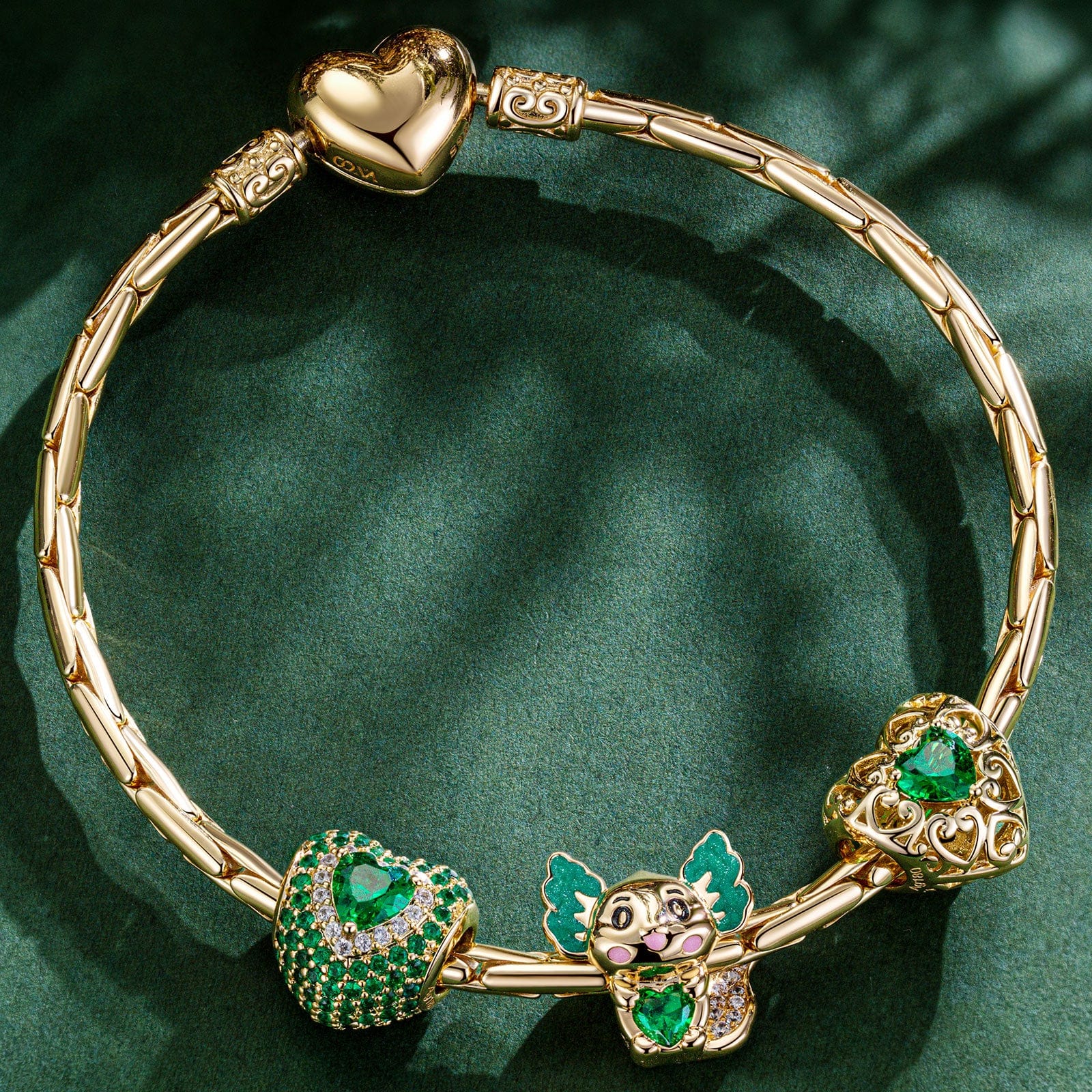 Sterling Silver May Birthstone Embrace the Love Animals Charms Bracelet Set With Enamel In 14K Gold Plated - Heartful Hugs Collection (Includes bracelet and all charms shown) - Image 2