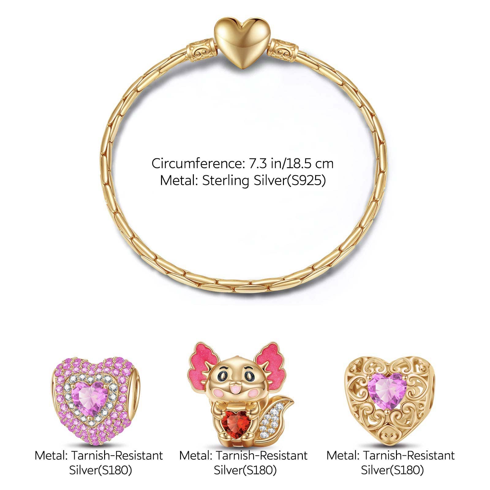 Sterling Silver July Birthstone Embrace the Love Animals Charms Bracelet Set With Enamel In 14K Gold Plated - Heartful Hugs Collection (Includes bracelet and all charms shown) - Image 3