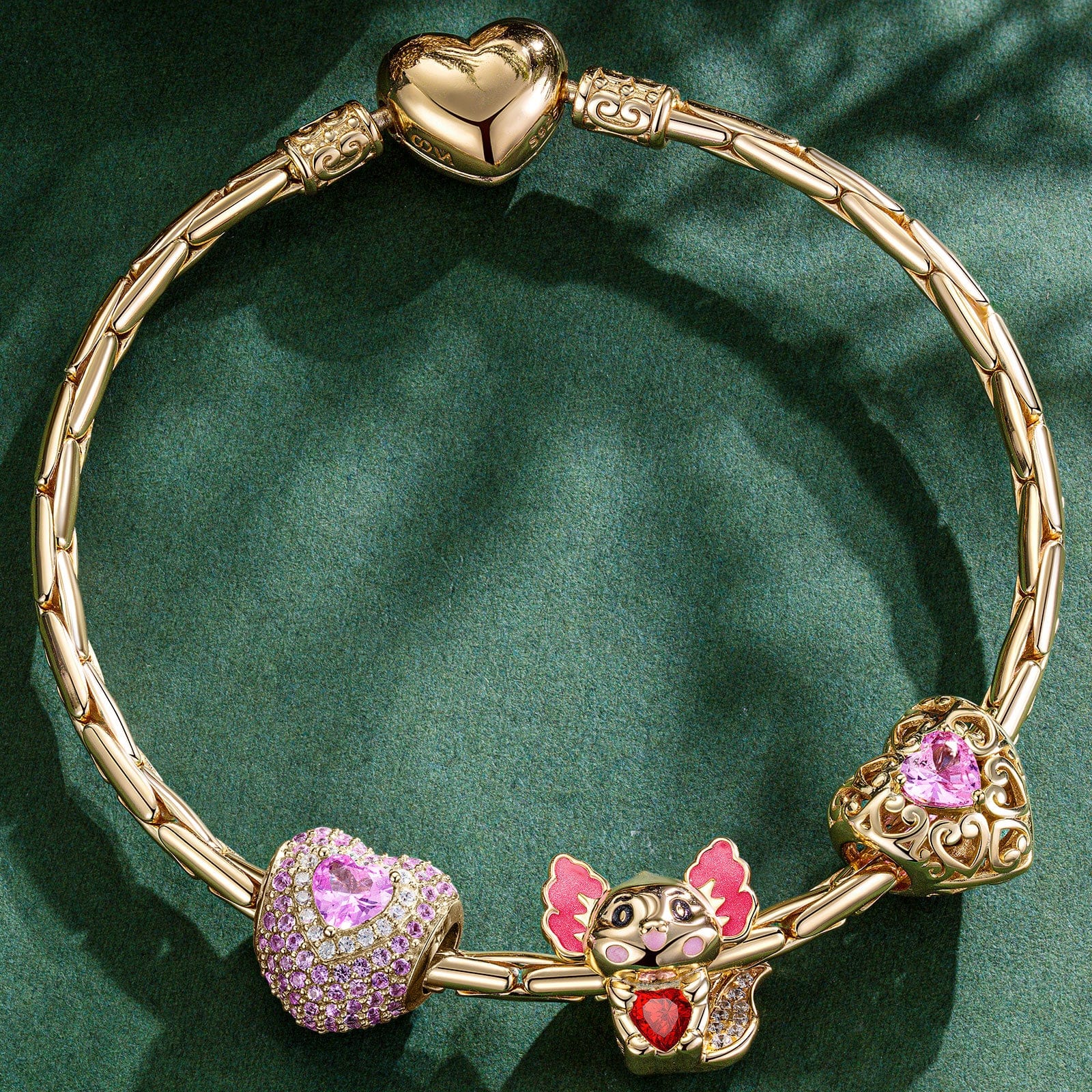 Sterling Silver July Birthstone Embrace the Love Animals Charms Bracelet Set With Enamel In 14K Gold Plated - Heartful Hugs Collection (Includes bracelet and all charms shown) - Image 2